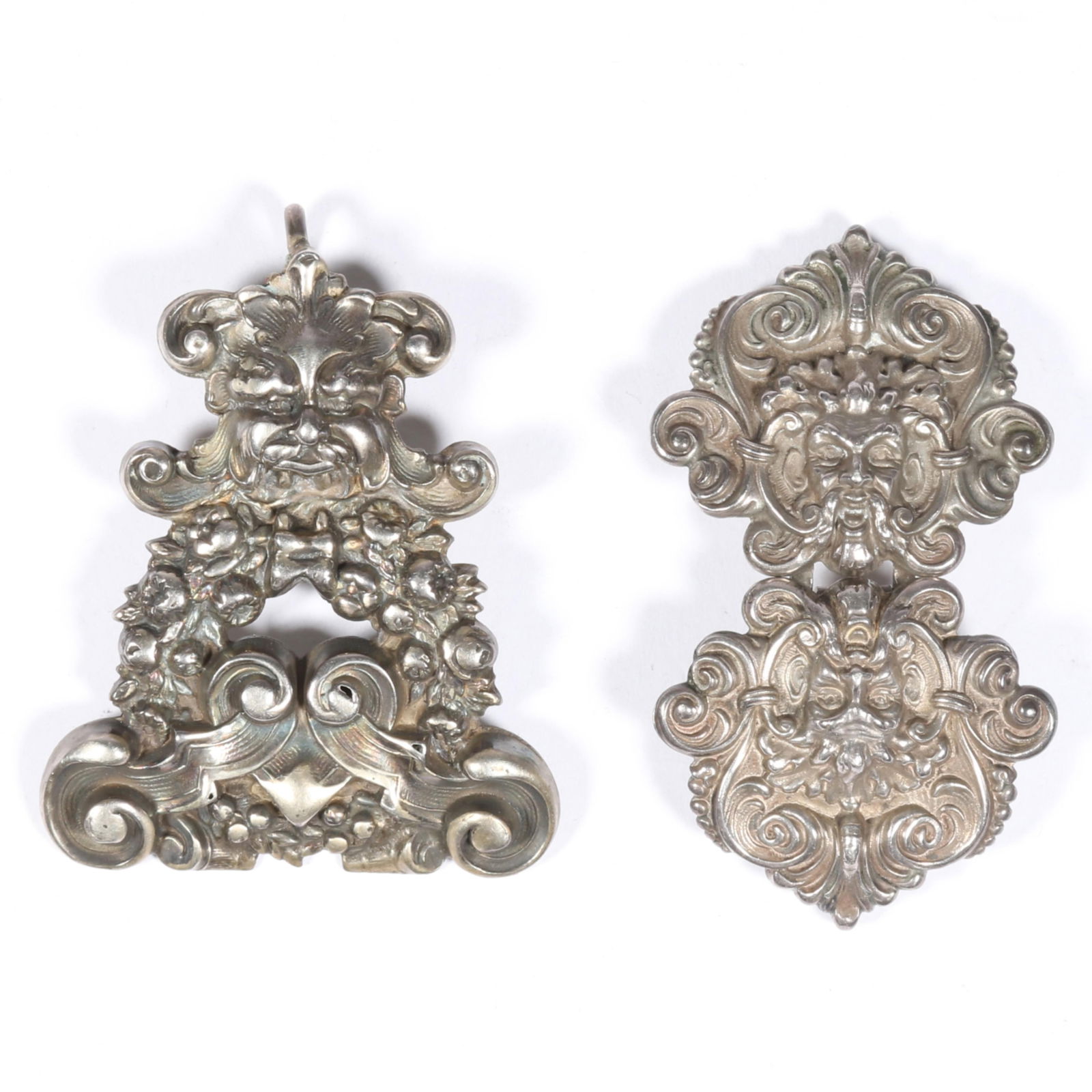 William Kerr antique sterling silver 2pc group: God of Wind buckle and converted buckle pendant 2"H (1 of 11)