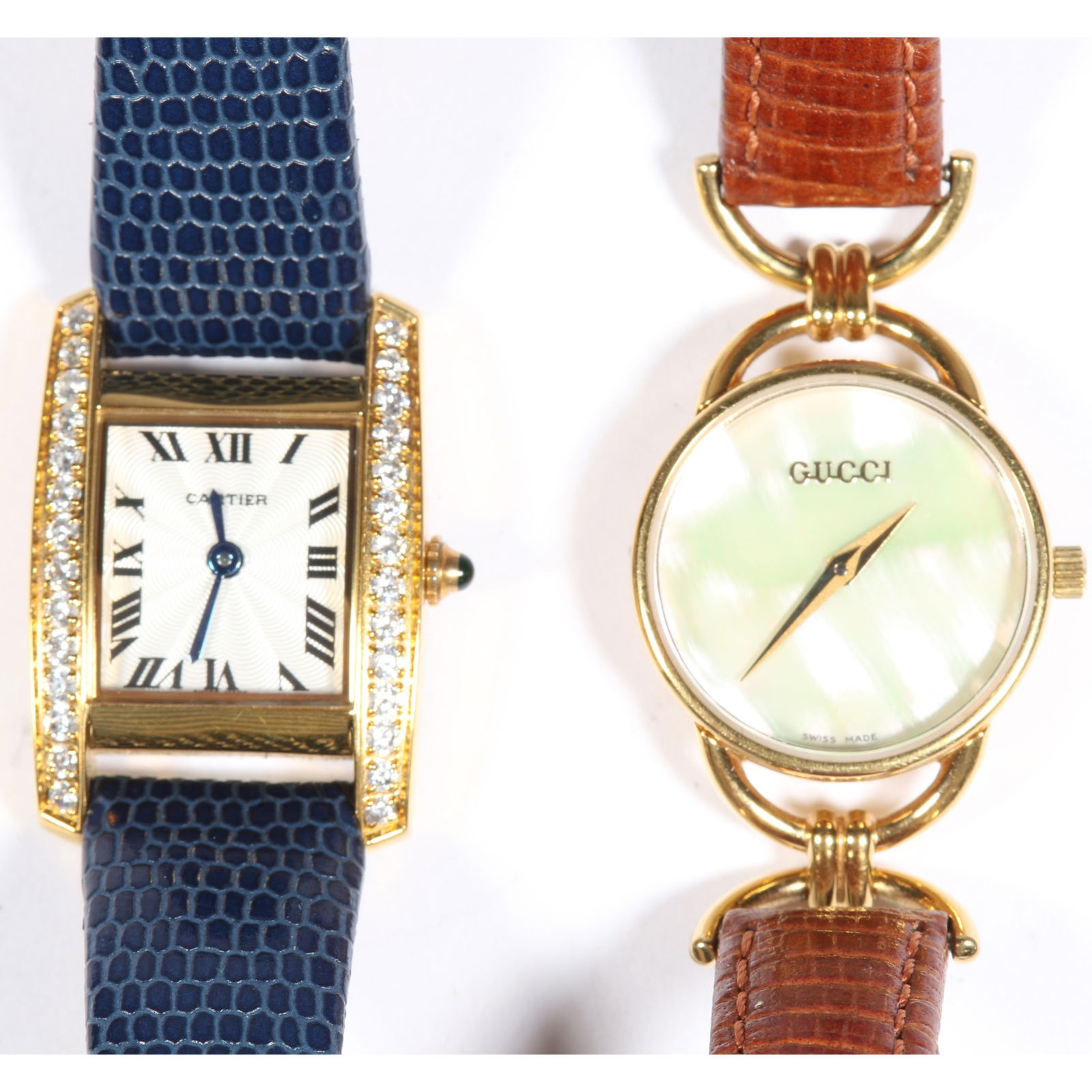 Pair of designer women's wristwatches: Cartier and Gucci 7 1/2"L x 1"W (Cartier) (1 of 10)