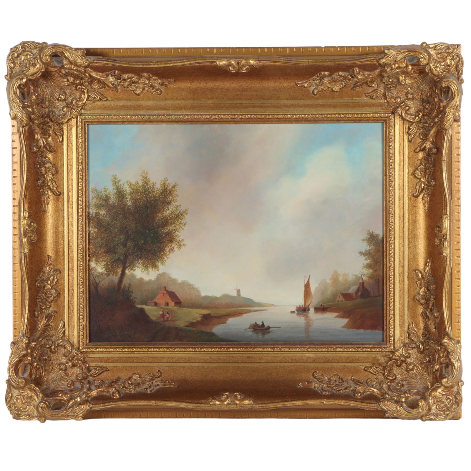 Pier Johannes de Visser, Dutch (1764-1848), river landscape with boats, oil on panel, 11 1/4"H x 15 (1 of 10)