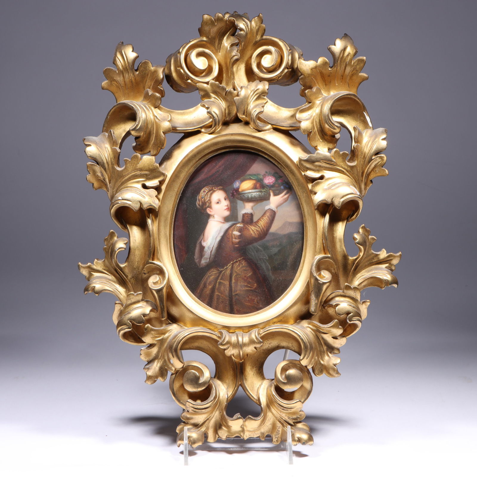 German hand painted scenic porcelain plaque after Titian's portrait of his daughter, Lavinia, in (1 of 11)