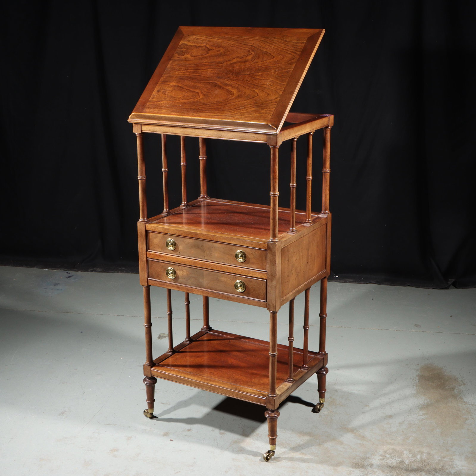 Baker Furniture Georgian mahogany rolling book stand / lectern with 2 drawers 43 3/4"H x 21"W (1 of 12)
