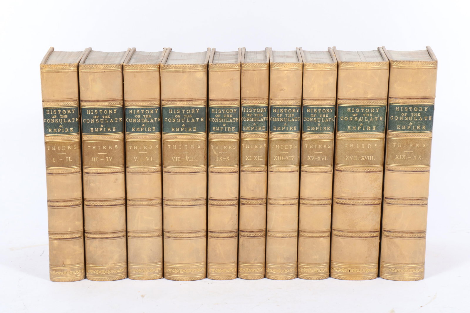 History of the Consulate & Empire, Thiers, 1845 leather bound set of books, volume I- XX. 8 3/4"H x (1 of 14)