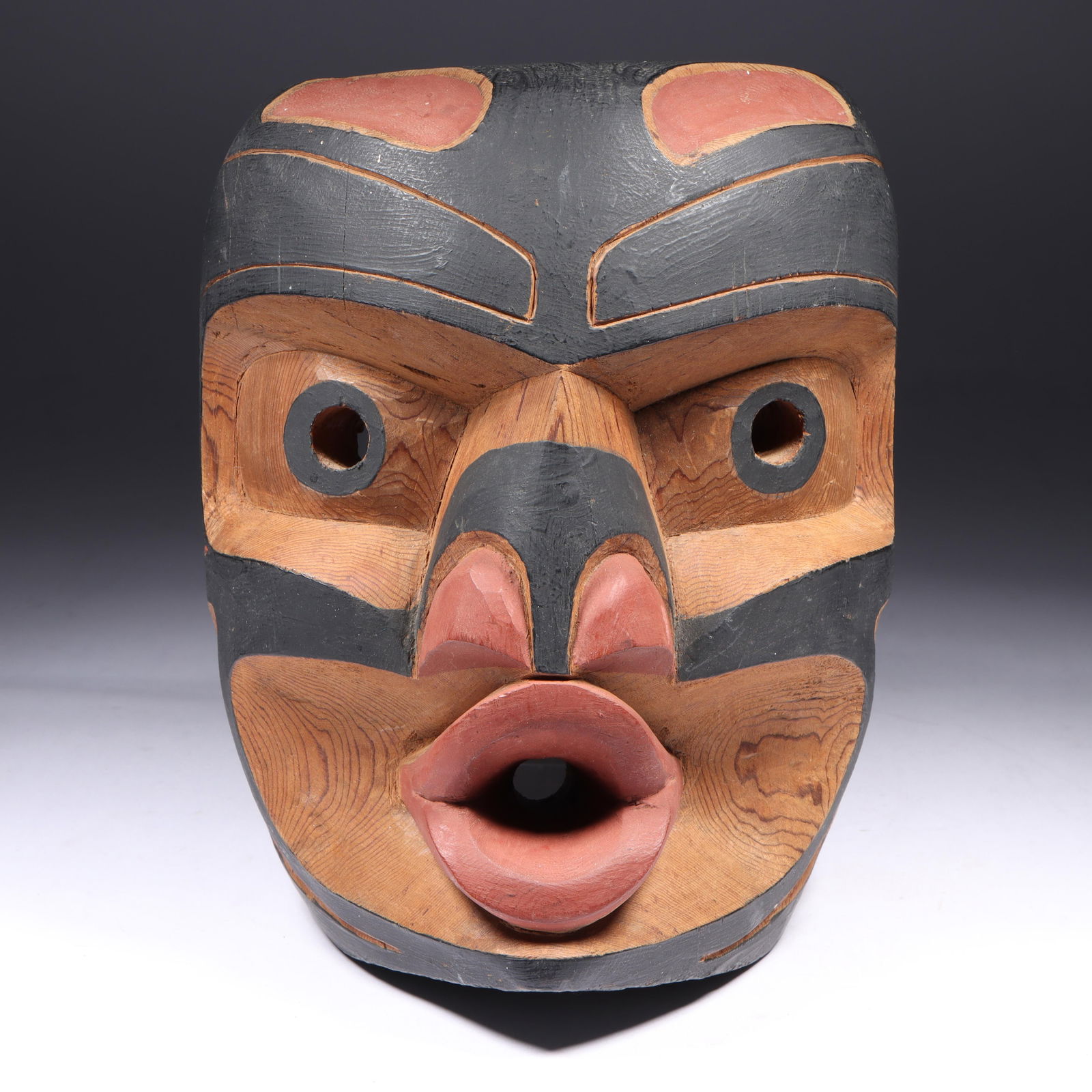 North American Indian, Northwest Coast, Kwakiutl carved and polychrome cedar wood totem animal (1 of 9)