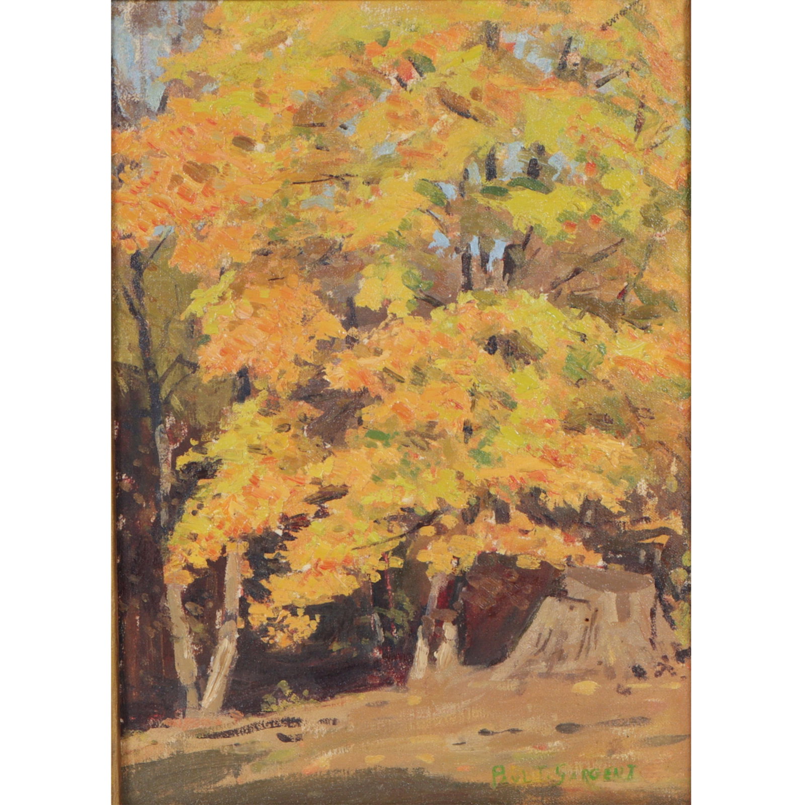 Paul Turner Sargent, American (1880-1946), impressionist autumn landscape, oil on canvas, 14"H x: Paul Turner Sargent American (1880-1946) impressionist autumn landscape oil on canvas Signed lower right. Biography from the Archives of askART: Born in Hutton, Illinois, Paul Sargent was an Illinois