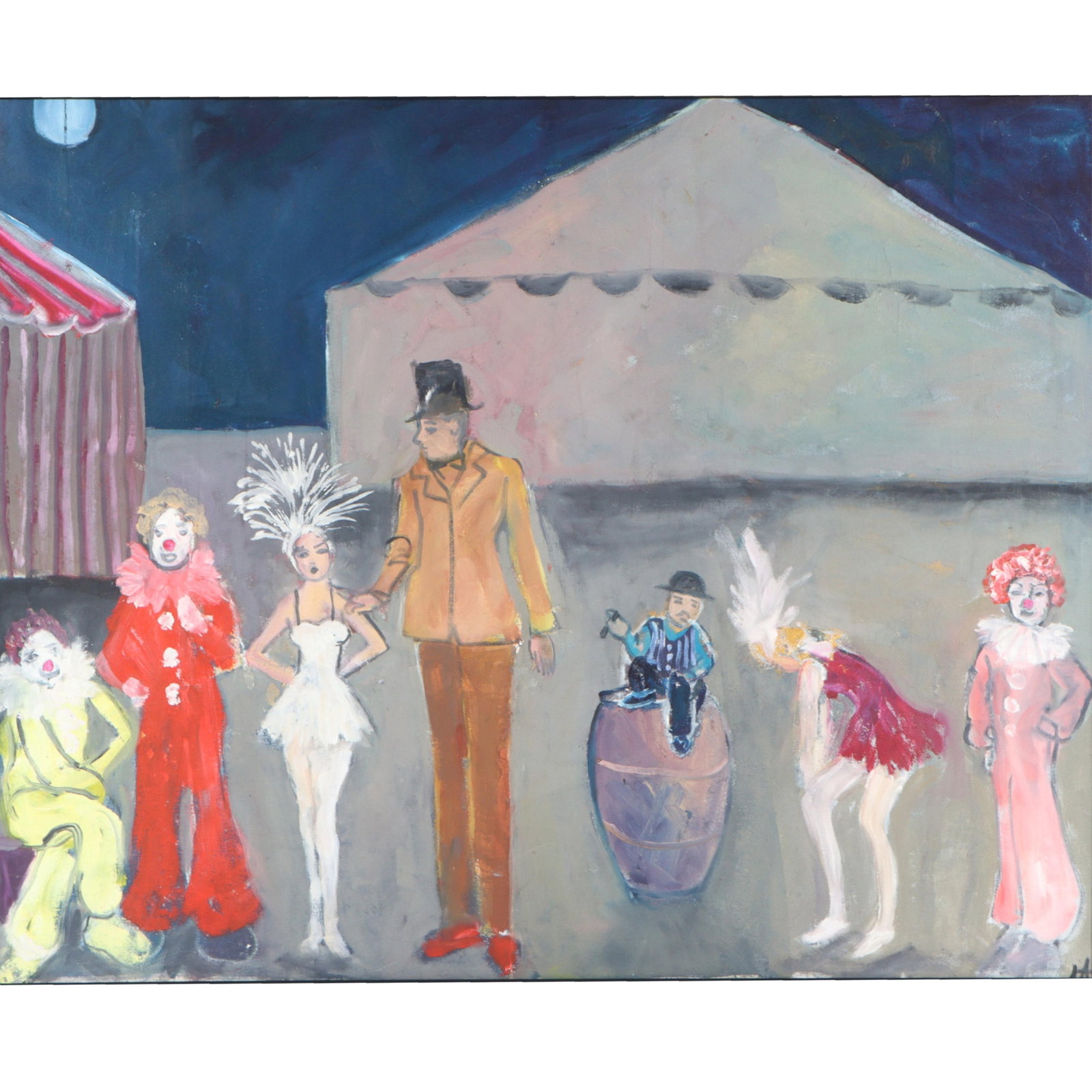 Mae Alice Engron, Indiana (1933-2007), circus performers, oil on canvas, 29"H x 36"W(stretcher), 30 (1 of 10)