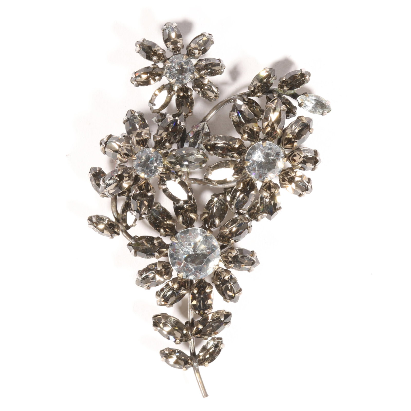 Schreiner rhinestone multi floral brooch with smoky topaz crystals 3 1/4"H x 2"W (1 of 5)
