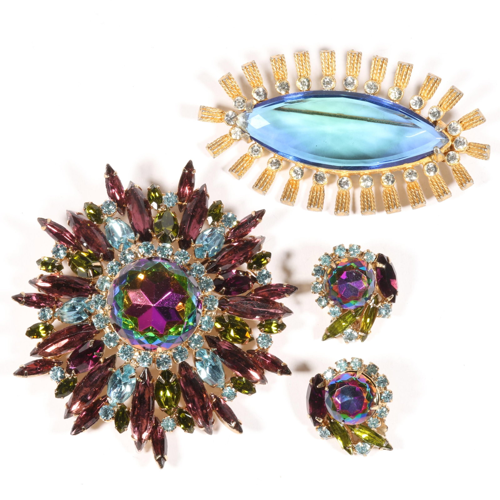 Hattie Carnegie 3pc group: large dimensional watermelon tourmaline rhinestone crystal starburst (1 of 8)