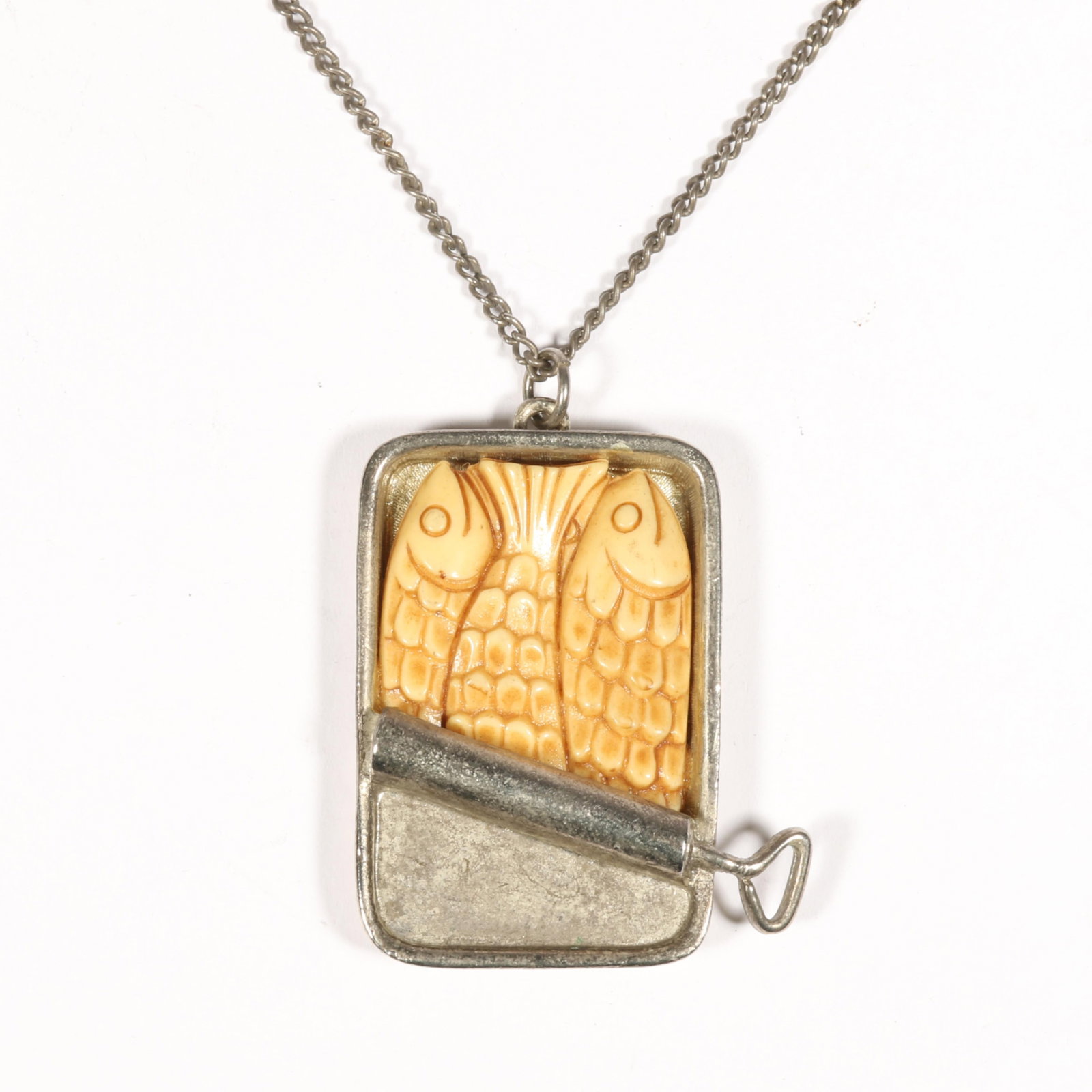 Rare Hattie Carnegie book piece sardines in a can pendant necklace, with original paper tag 23 1/2"L (1 of 7)