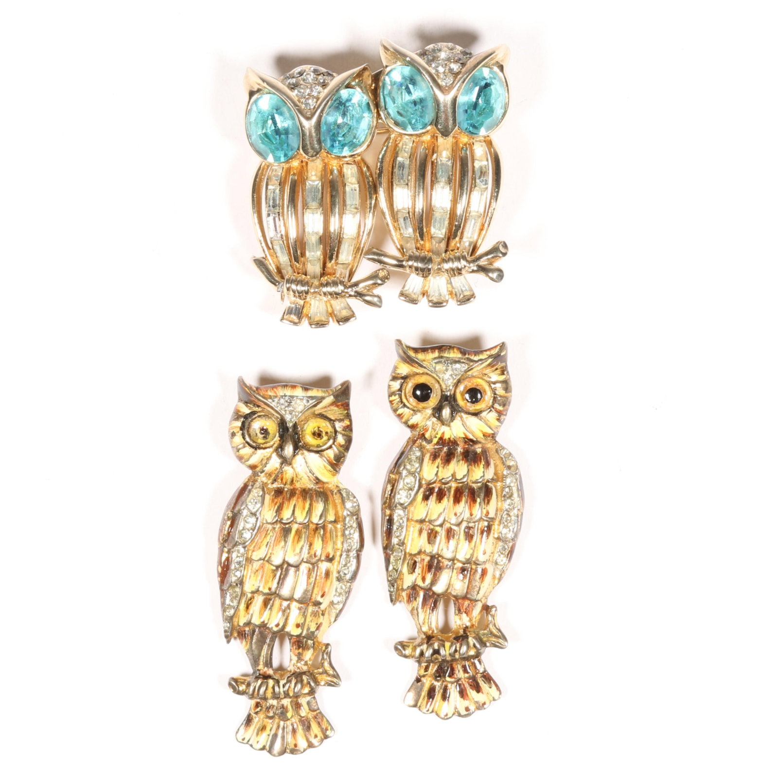 Coro and Coro Craft owls: Pair of sterling vermeil Coro Craft Adolph Katz 1941 enamel horned owl fur (1 of 9)
