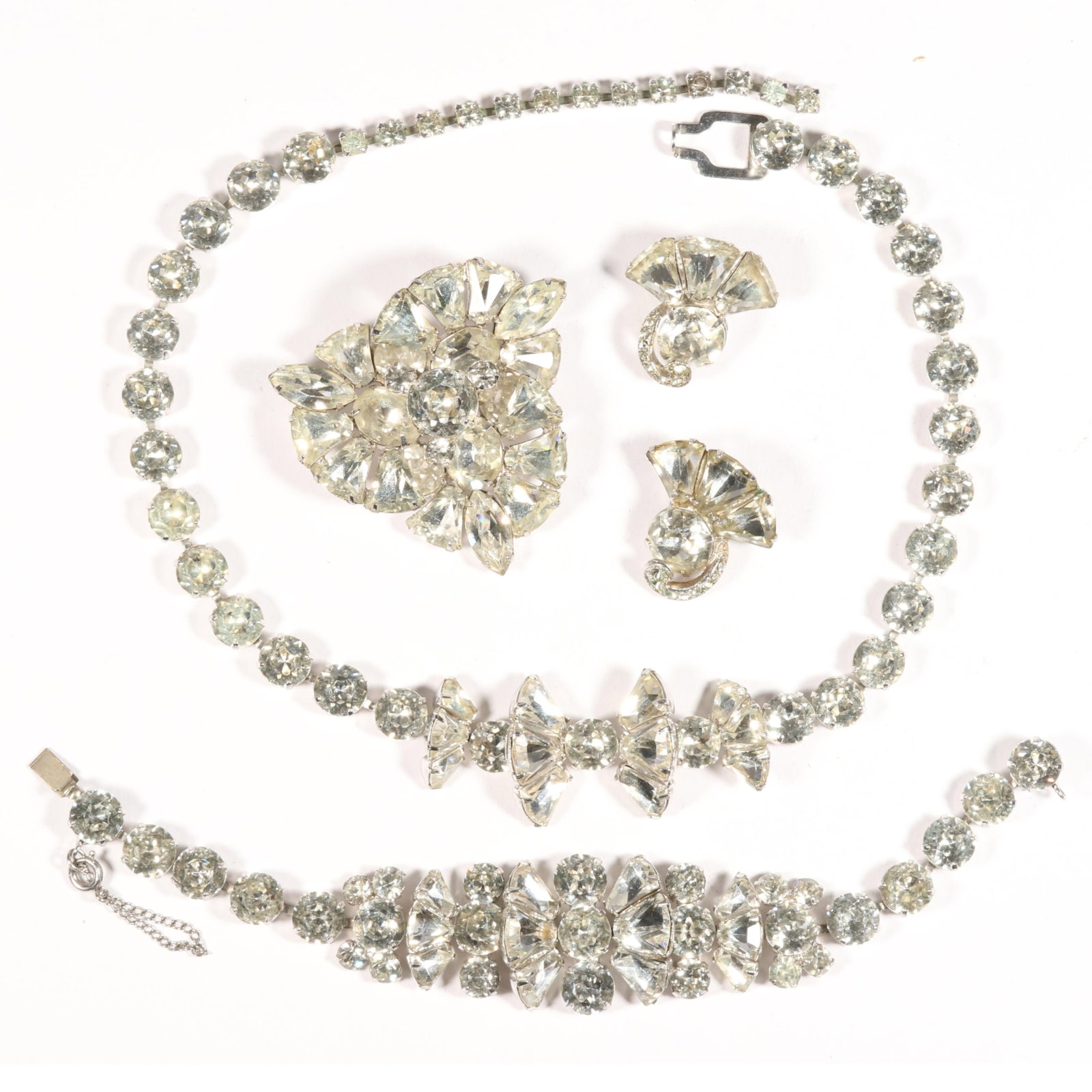 Eisenberg diamante rhinestone grand parure with matching necklace, bracelet, brooch, and earrings (1 of 10)