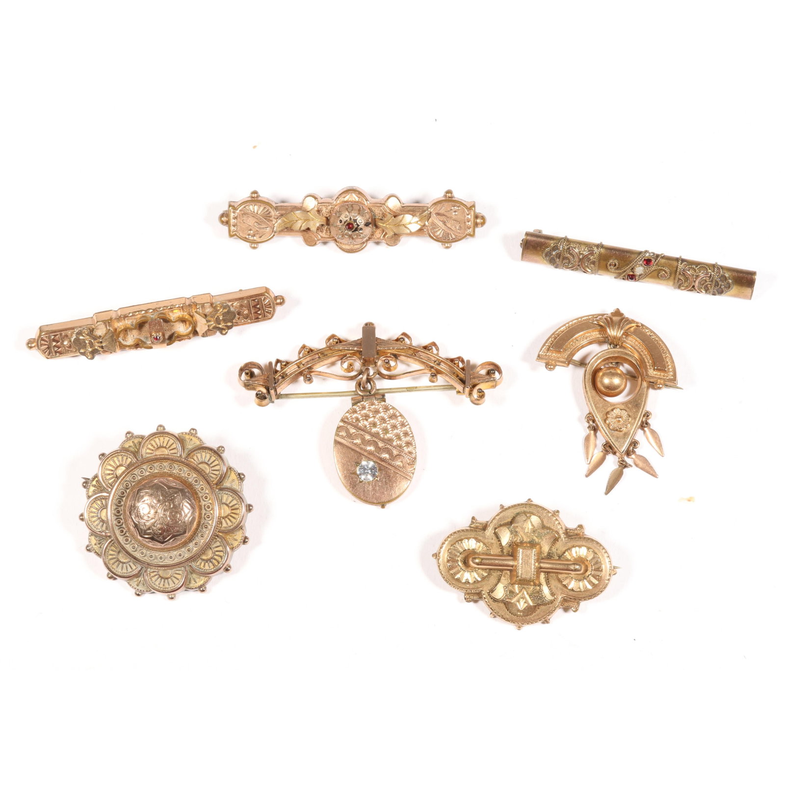 Antique Victorian brooch group including double sided round brooch with picture on back, drop brooch (1 of 11)