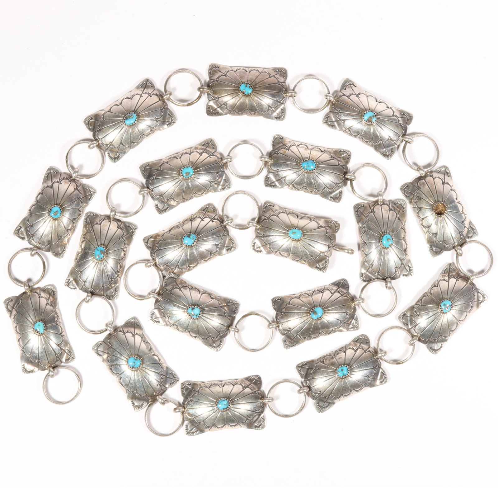 Native American Navajo sterling silver concho belt with turquoise stones 42"L x 7/8"W (1 of 7)
