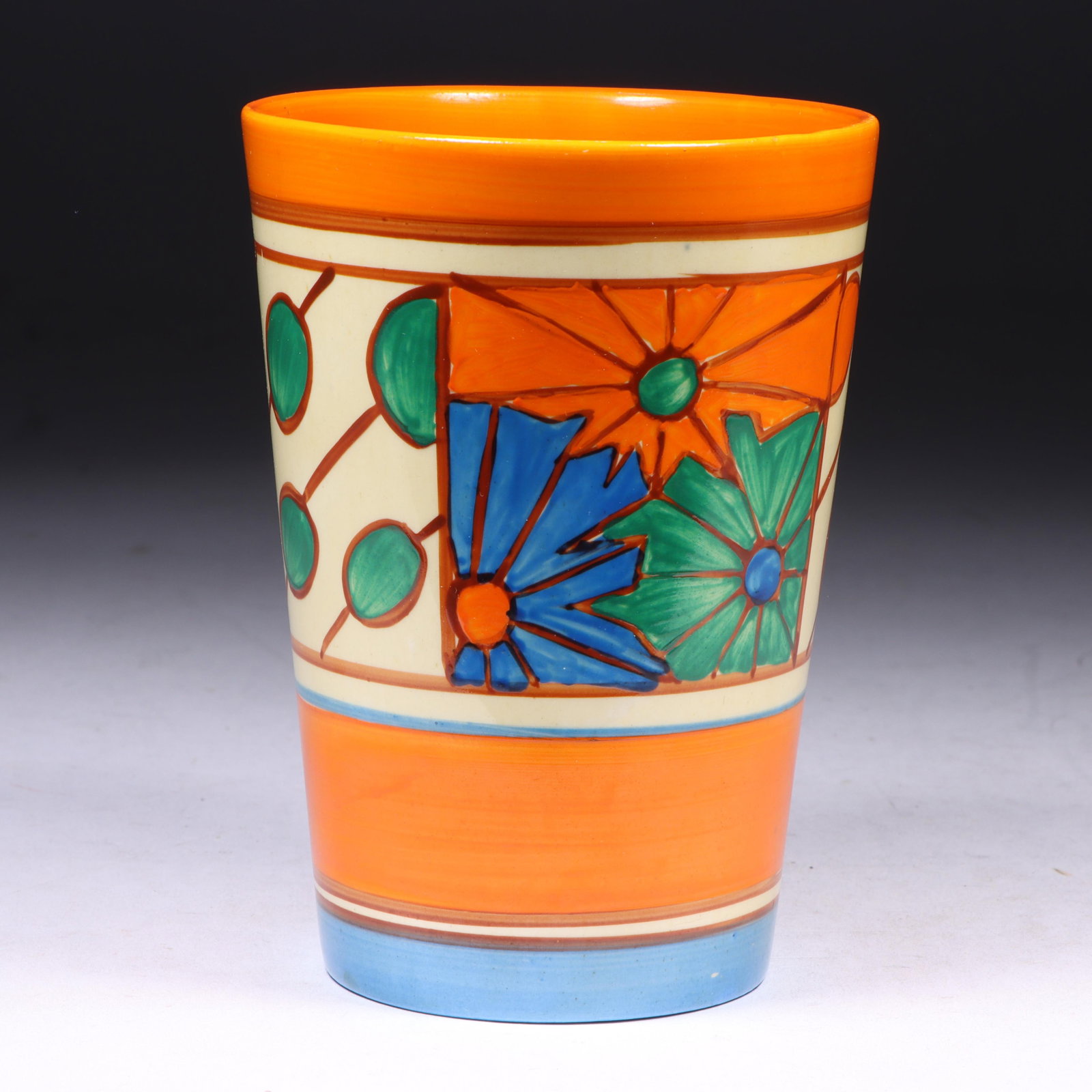 Fantasque by Clarice Cliff hand-painted "Umbrellas and Rain" beaker cup, c. 1929 4 1/4"H x 3 (1 of 8)