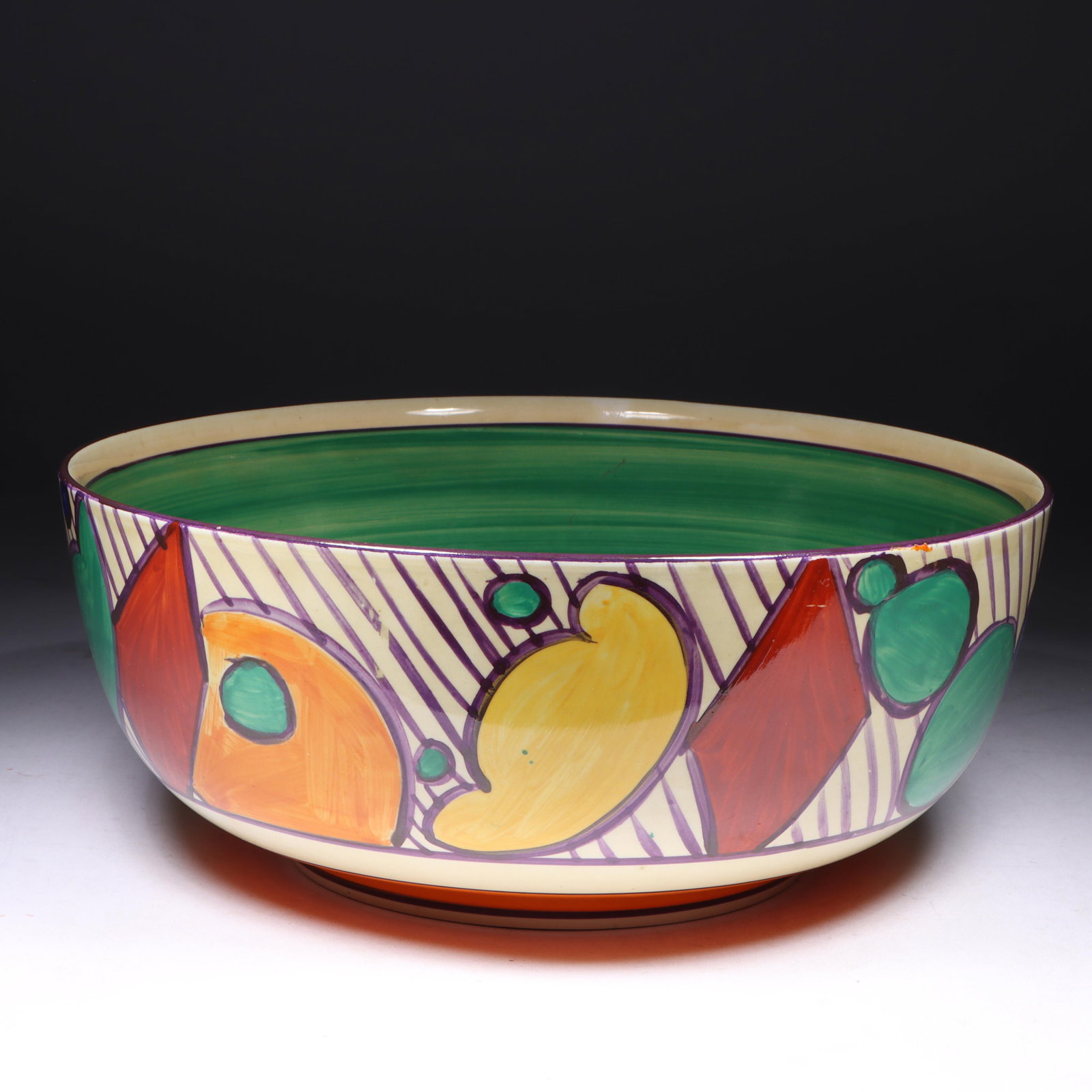 Fantasque by Clarice Cliff hand-painted footed bowl with fruit pattern motifs, c. 1929-1930 4"H x 9 (1 of 13)