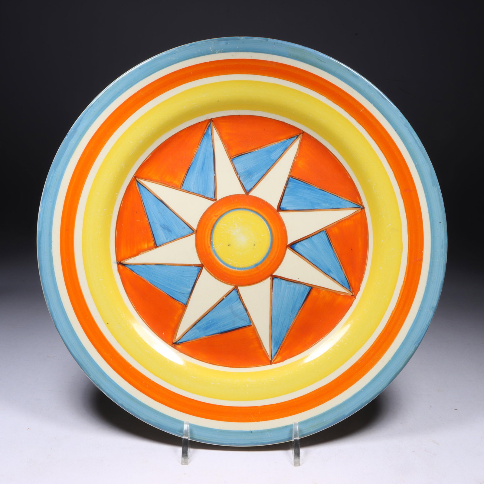 Bizarre ware by Clarice Cliff hand-painted geometric sunray art pottery plate 10"Diam. (1 of 10)