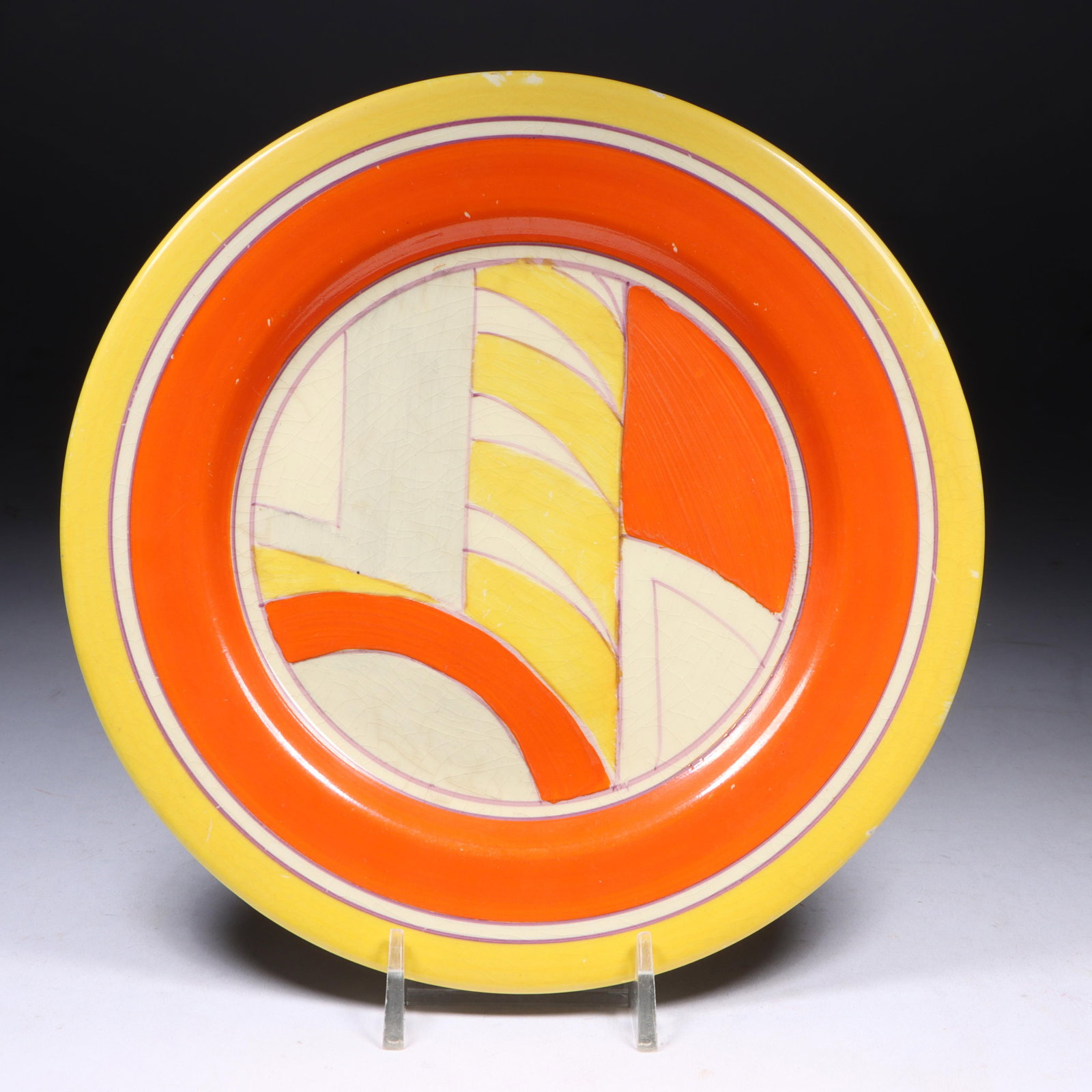 Bizarre ware by Clarice Cliff hand-painted "Xanthic" art pottery plate, c. 1930s 7"Diam. (1 of 7)