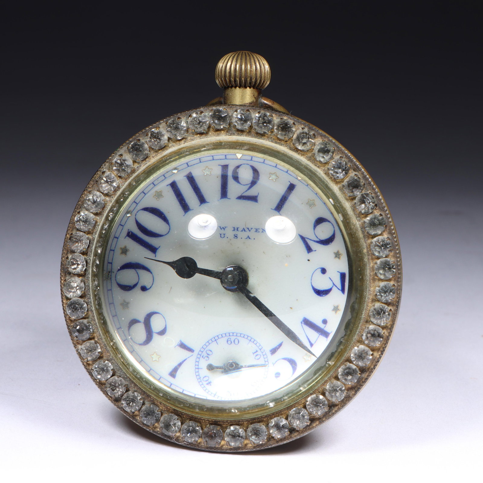 New Haven crystal ball orb clock with porcelain dial and diamante rhinestone detail. 2 1/2" H x 2 (1 of 13)