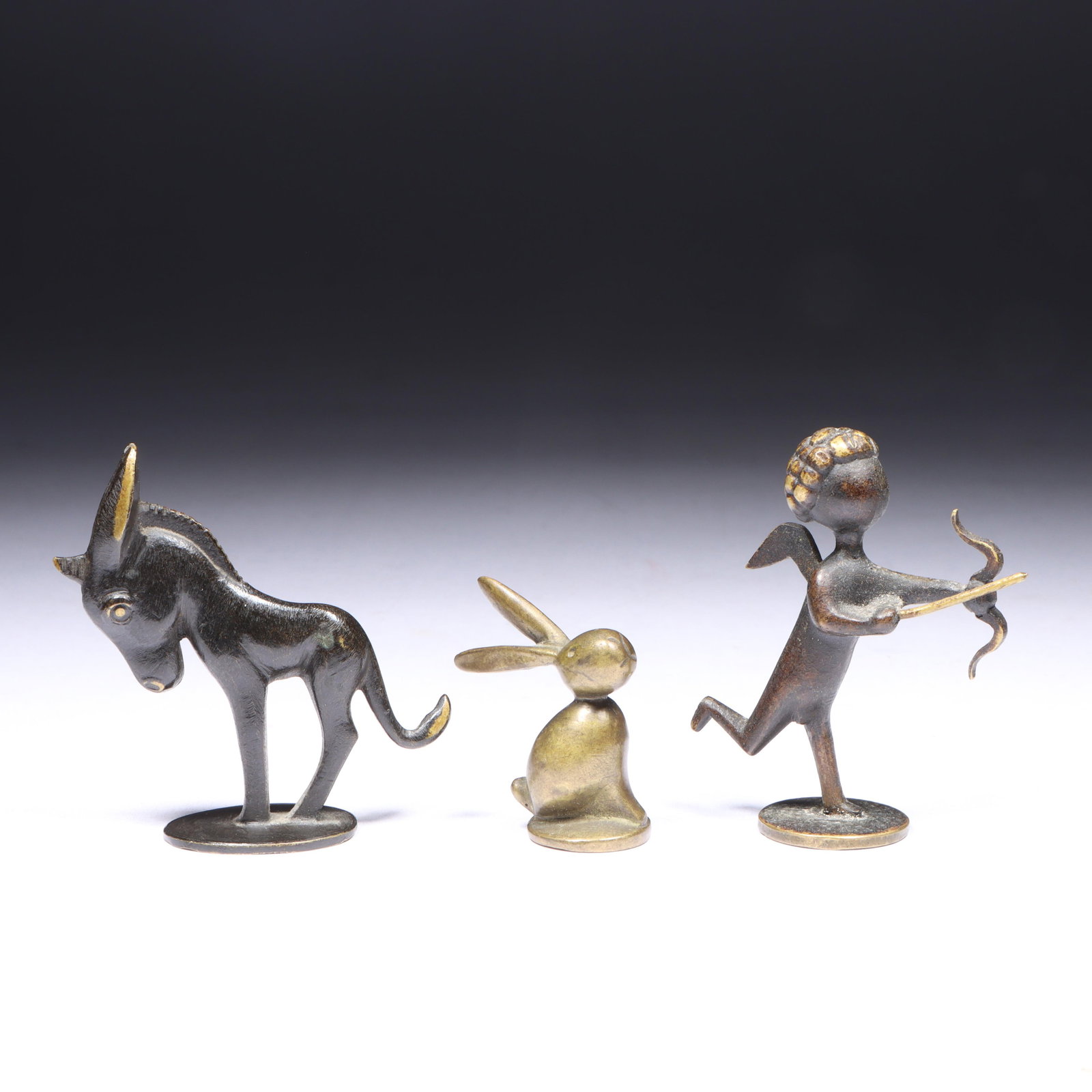 Austrian bronze figurine group, 3pc.: Karl Hagenauer Cupid, Richard Rohac donkey, and Wiener (1 of 11)