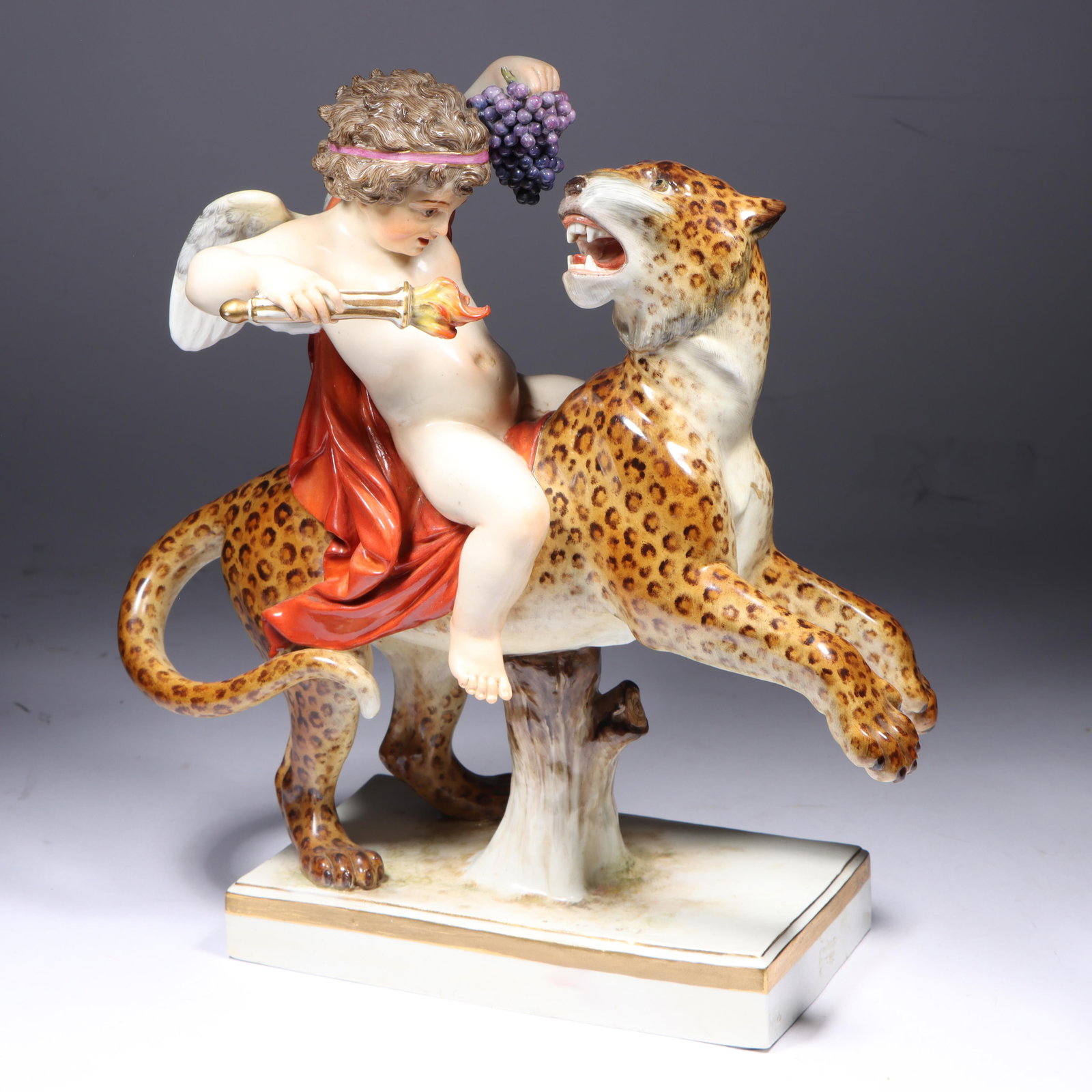 Meissen Ernst Hahnel mid 19th Century large porcelain figural group depicting a Bacchic boy, or (1 of 11)