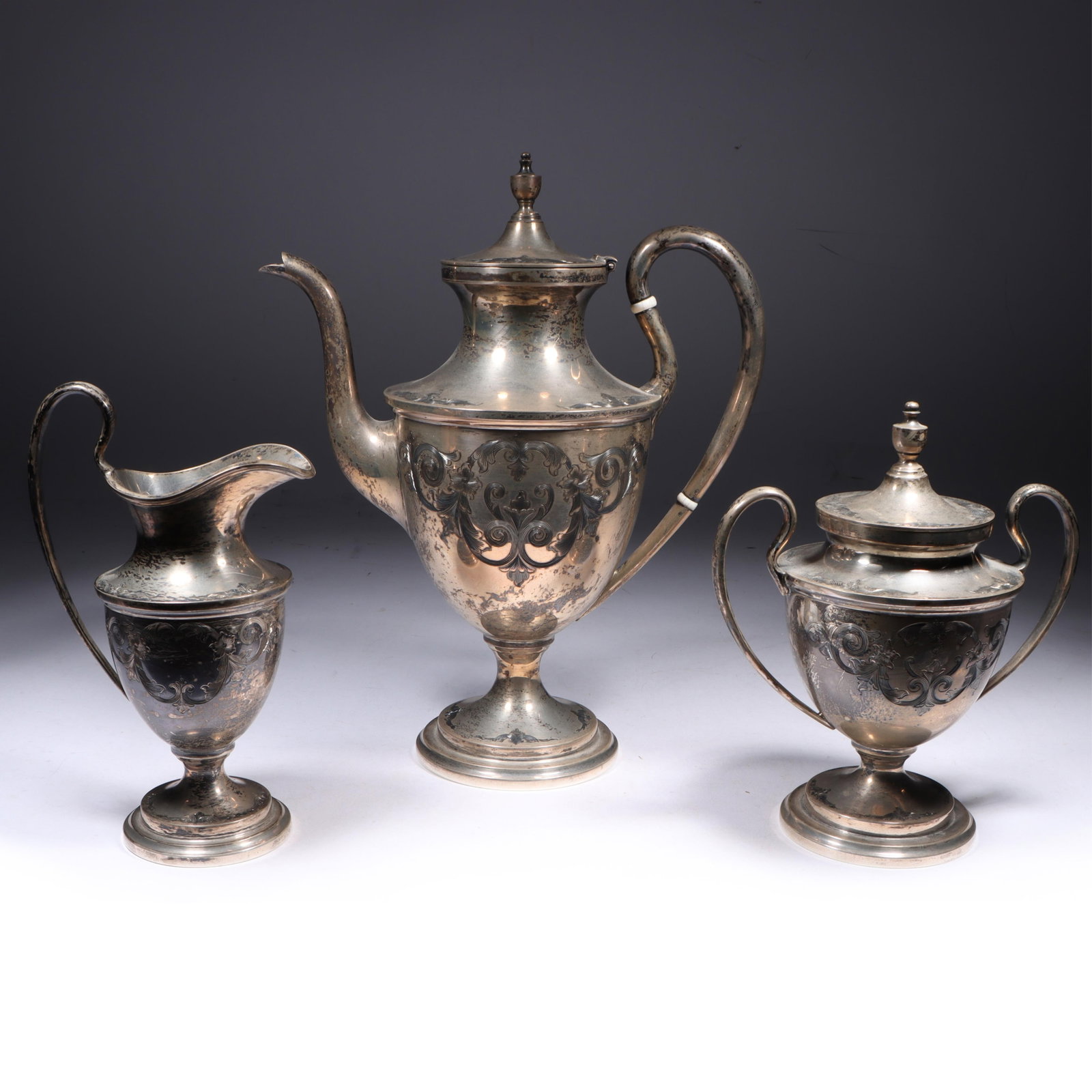 S.Kirk & Son "Old Maryland" Sterling Silver Hollowware Tea Set, 3pc, 52.251 Troy Oz. 11 1/4"H x 9 (1 of 20)