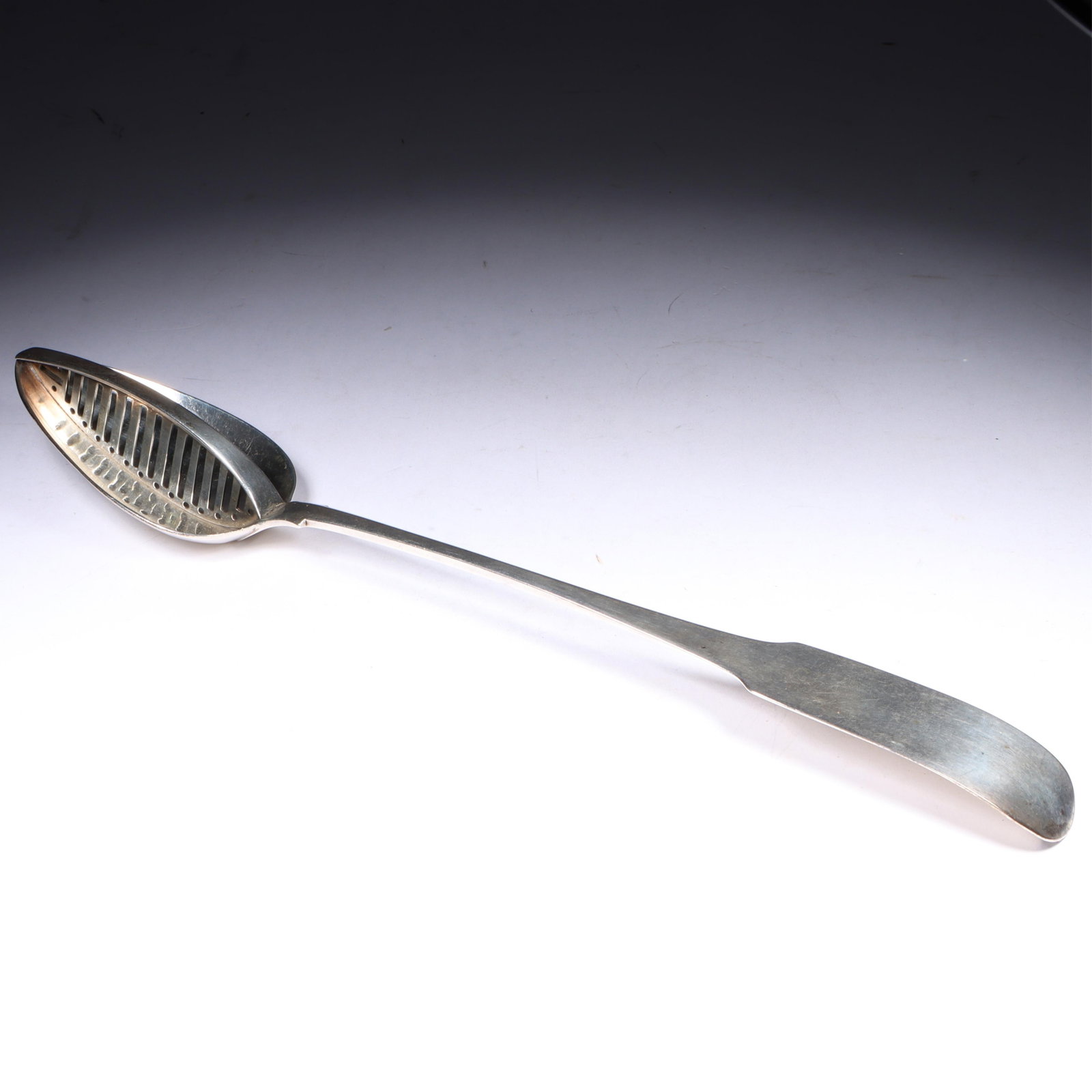 Irish sterling silver gravy strainer serving spoon, Samuel Neville, Dublin, Ireland, 1806, 5.305 (1 of 7)