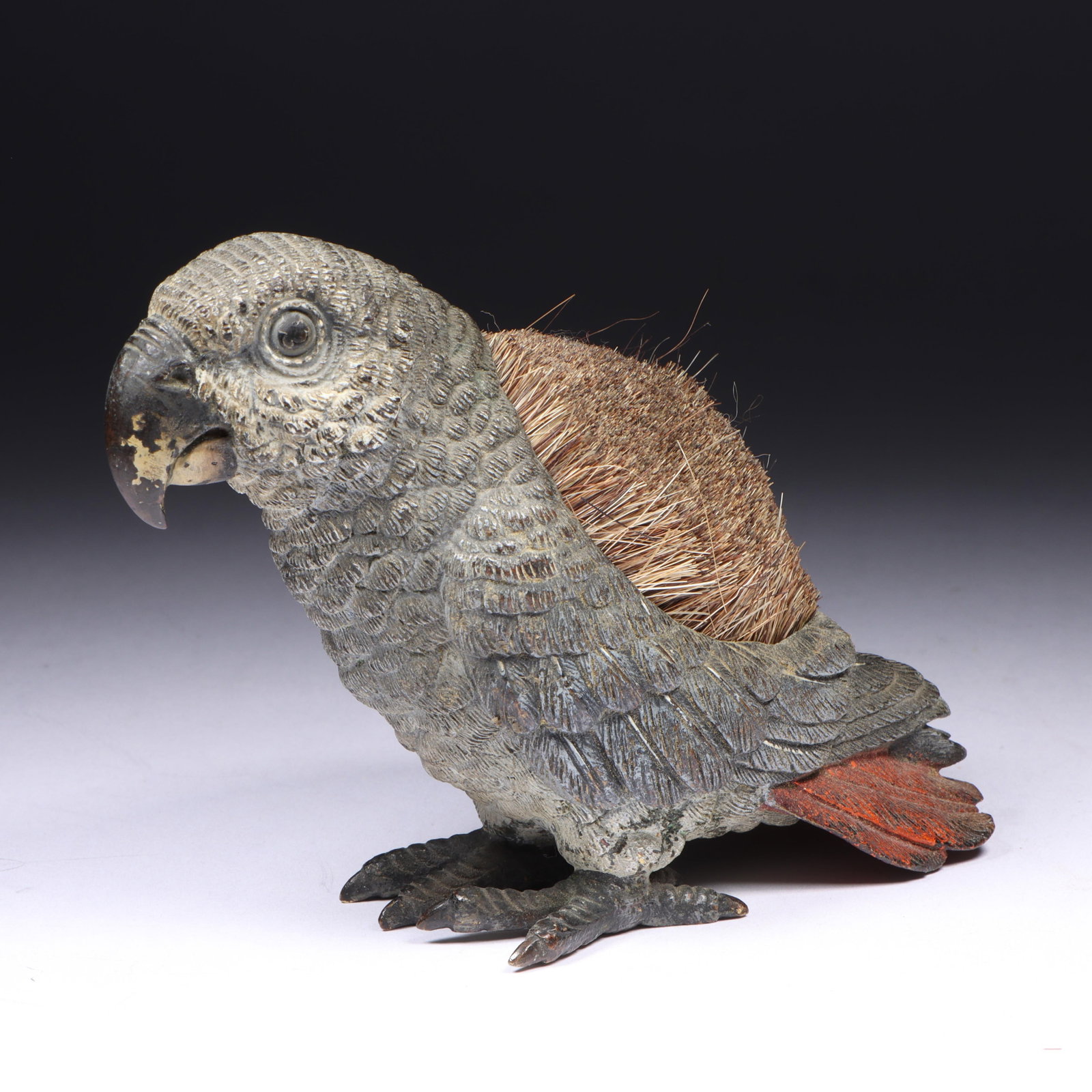 Austrian cold-painted Vienna bronze bird pin cushion by Franz Bergman 3 1/2"H x 5"W (1 of 11)