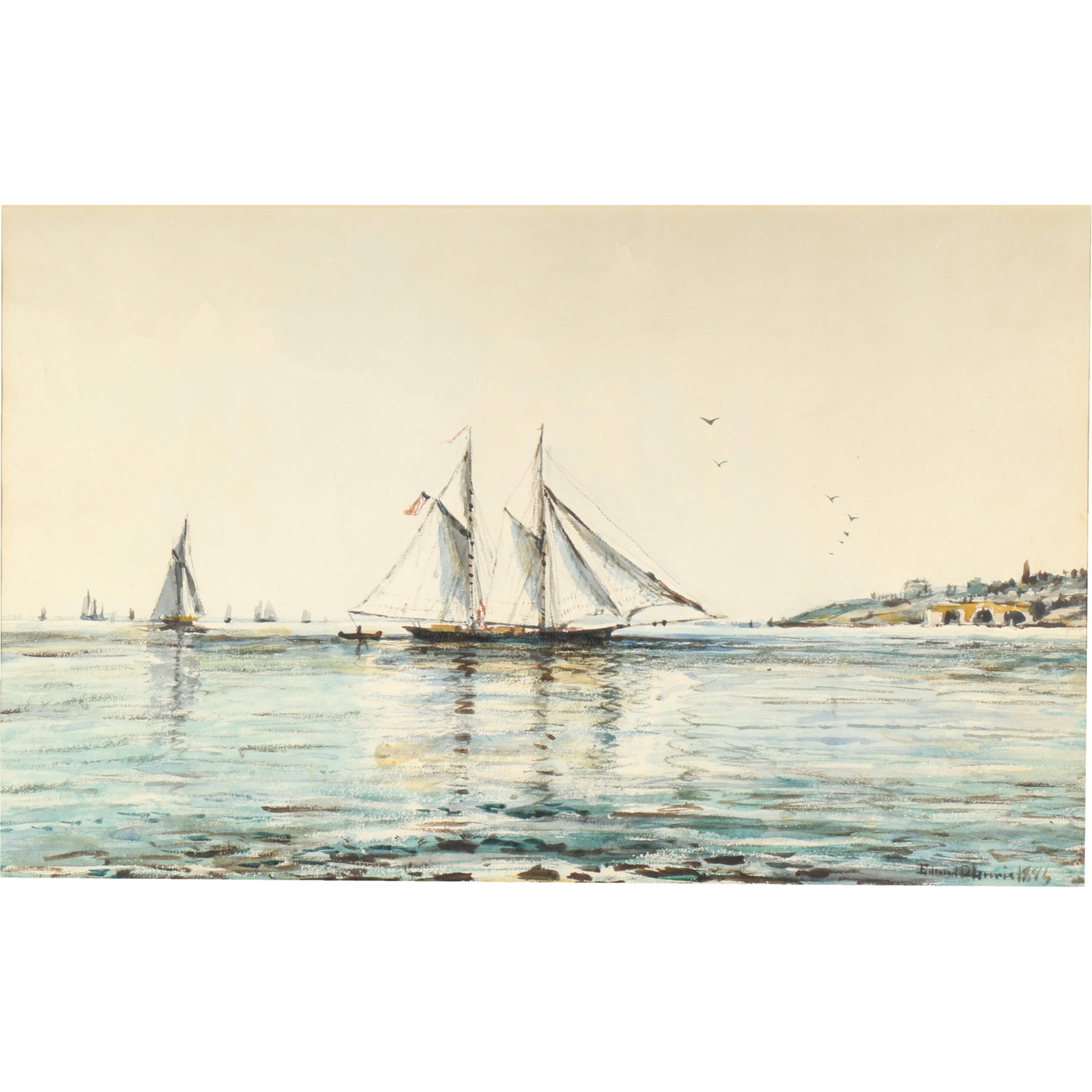 Edmund Darch Lewis, American (1835-1910), Sailboats near the shore, 1885, watercolor on paper, 11 (1 of 9)