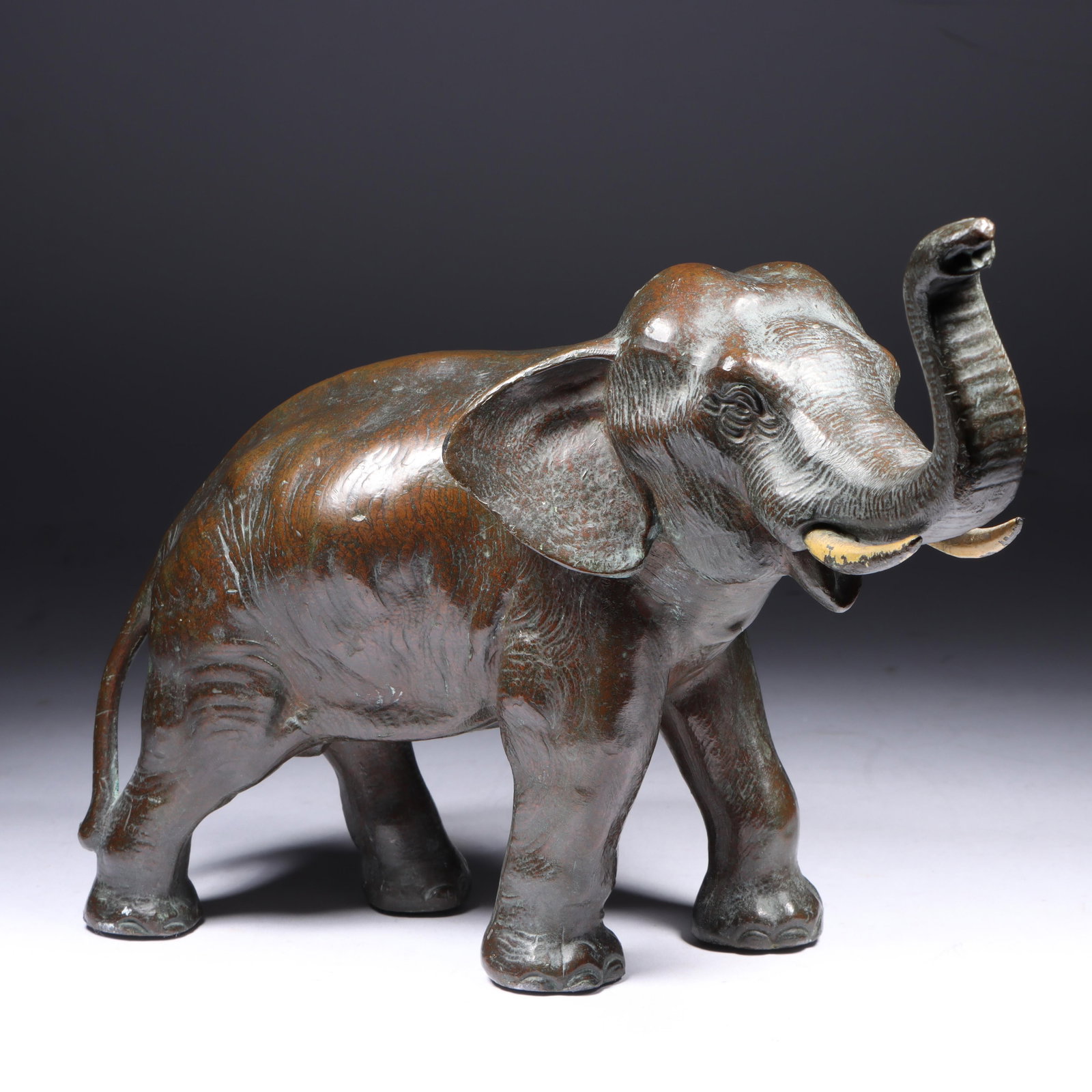 Japanese Meiji bronze bull elephant with cold painted tusks. 6 1/2"H x 9 1/2"W (1 of 11)