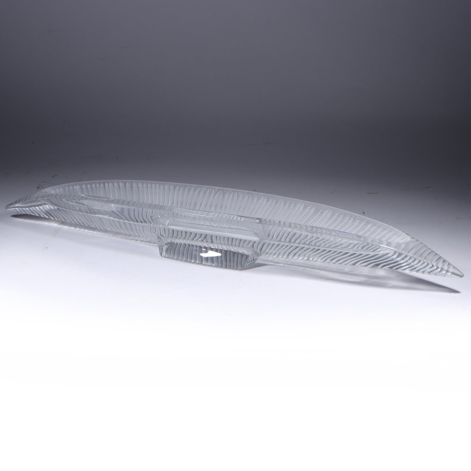 Baccarat crystal sculptural modernist console mantle bowl. 3 1/2"H x 30"W x 4 1/2"D: Baccarat crystal sculptural modernist console mantle bowl. circular stamp signature 3 1/2"H x 30"W x 4 1/2"D