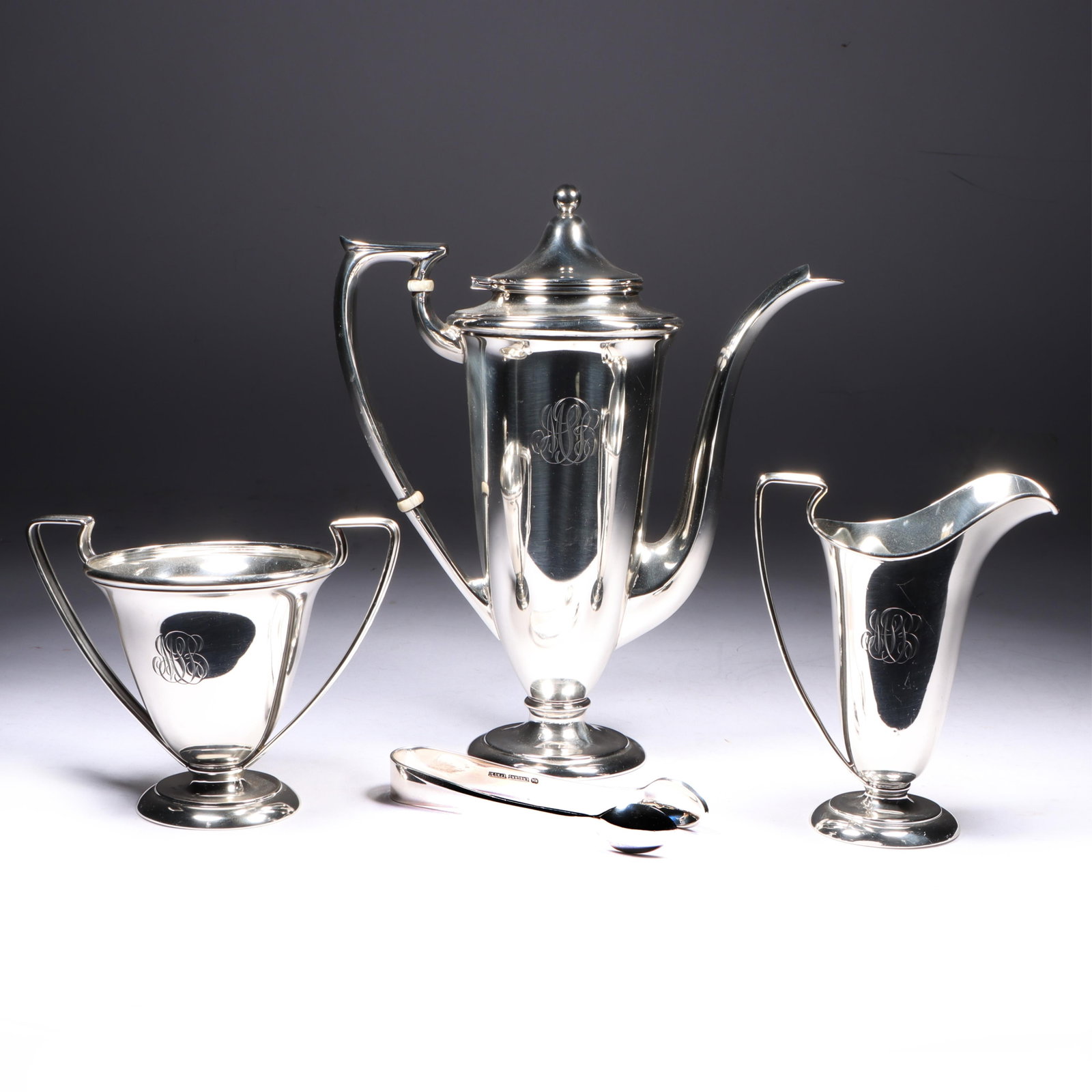 Hamilton Sterling Silver Hollowware Tea Set with Serving Carafe, Sugar Bowl with Tongs and Weighted (1 of 18)