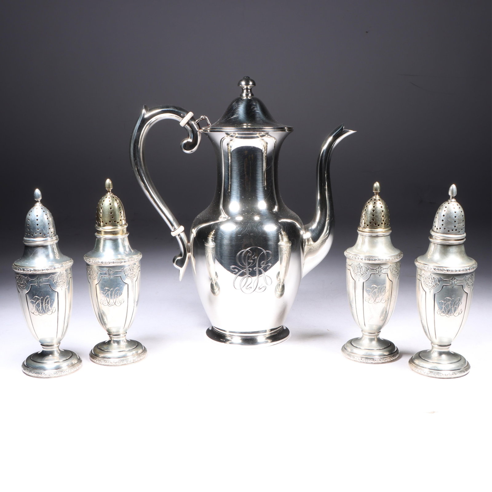Vintage Sterling Silver S. Kirk & Sons monogramed Hollowware Coffee Pot, and 4 Towle Sterling Silver (1 of 17)