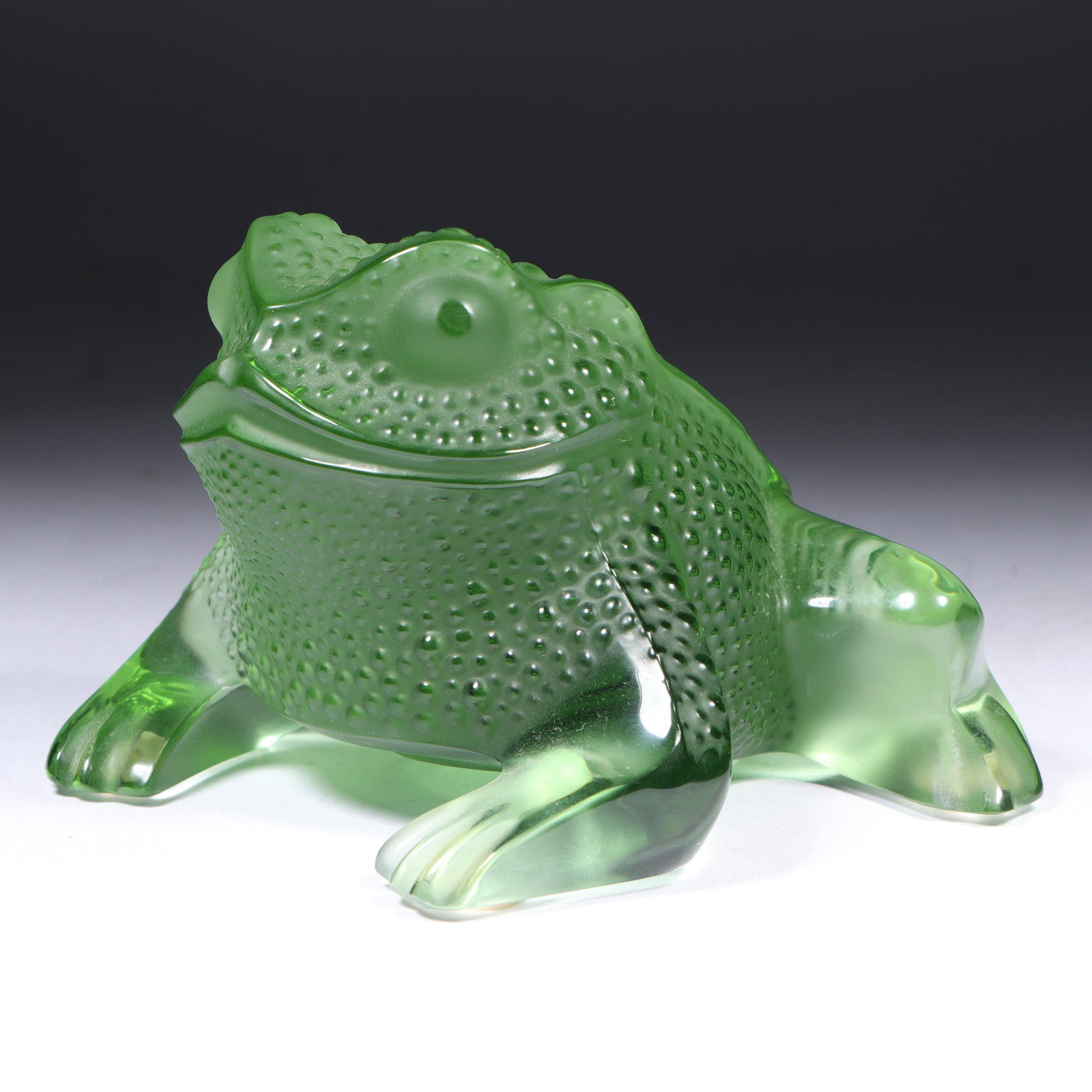 Lalique France green crystal frog figure. 3 1/4"H x 4 1/4"W x 4 1/2"D (1 of 9)