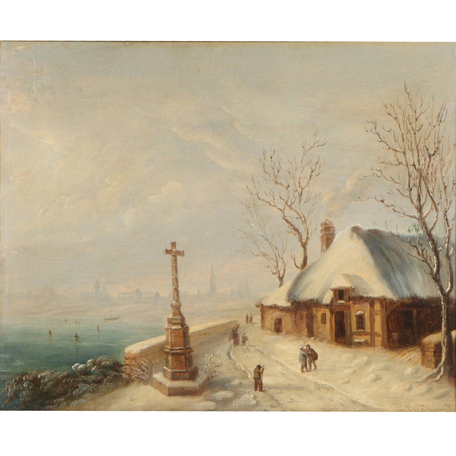 Hanover German School, mid 20th Century winter landscape; quaint snow covered village churchyard (1 of 10)