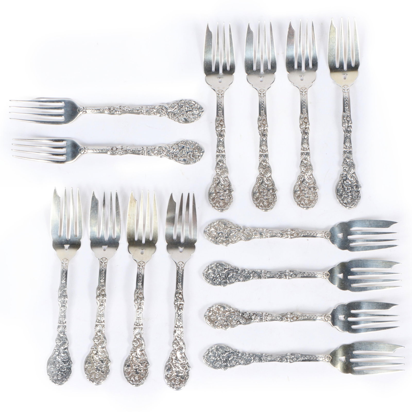 Gorham Sterling Silver "Versailles" Pattern Fork Set 14pc, 15.434 Troy Oz. 6"Long x 1"W (one fork (1 of 13)