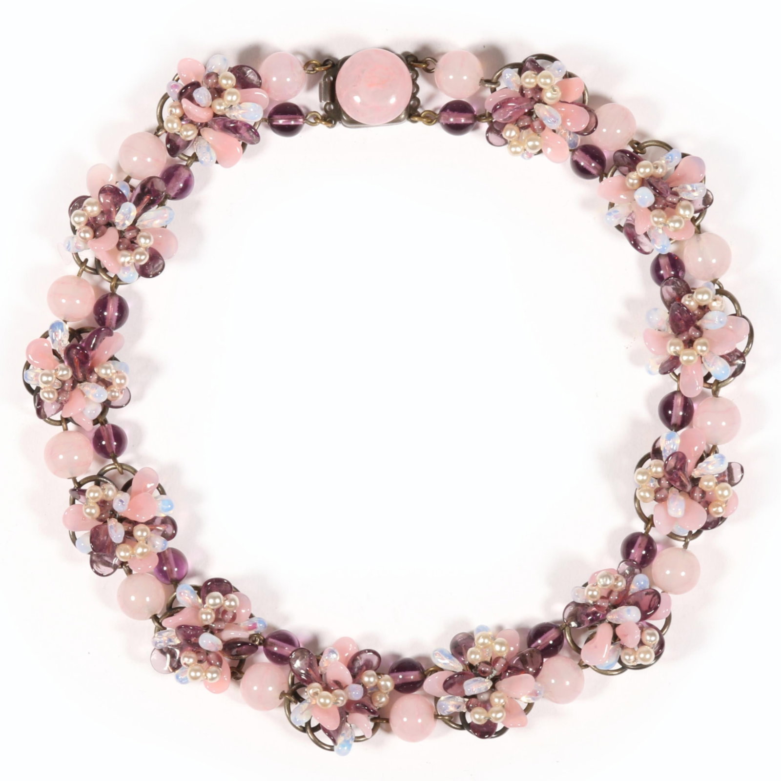 French unsigned glass floral necklace most likely designed by either Louis Rousselet or Robert: French unsigned glass floral necklace most likely designed by either Louis Rousselet or Robert Piguet 14 1/2"L x 3/4"W
