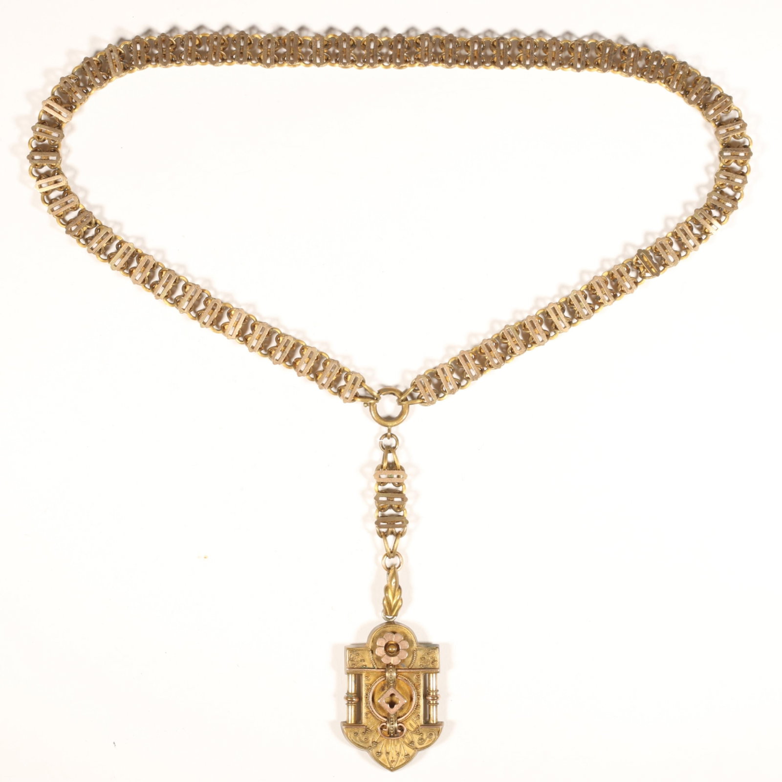 Antique Victorian Etruscan revival book chain locket necklace with photo of a man 19 3/4"L 7/8"W x 4: Antique Victorian Etruscan revival book chain locket necklace with photo of a man 19 3/4"L 7/8"W x 4 1/4"Drop
