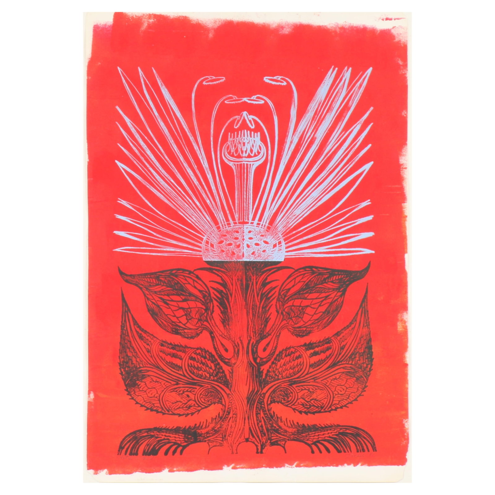 Isabel, American (20th Century), Lotus in Bud, 1981, modernist linocut / blockprint, 22"H x 14 3/4"W (1 of 11)