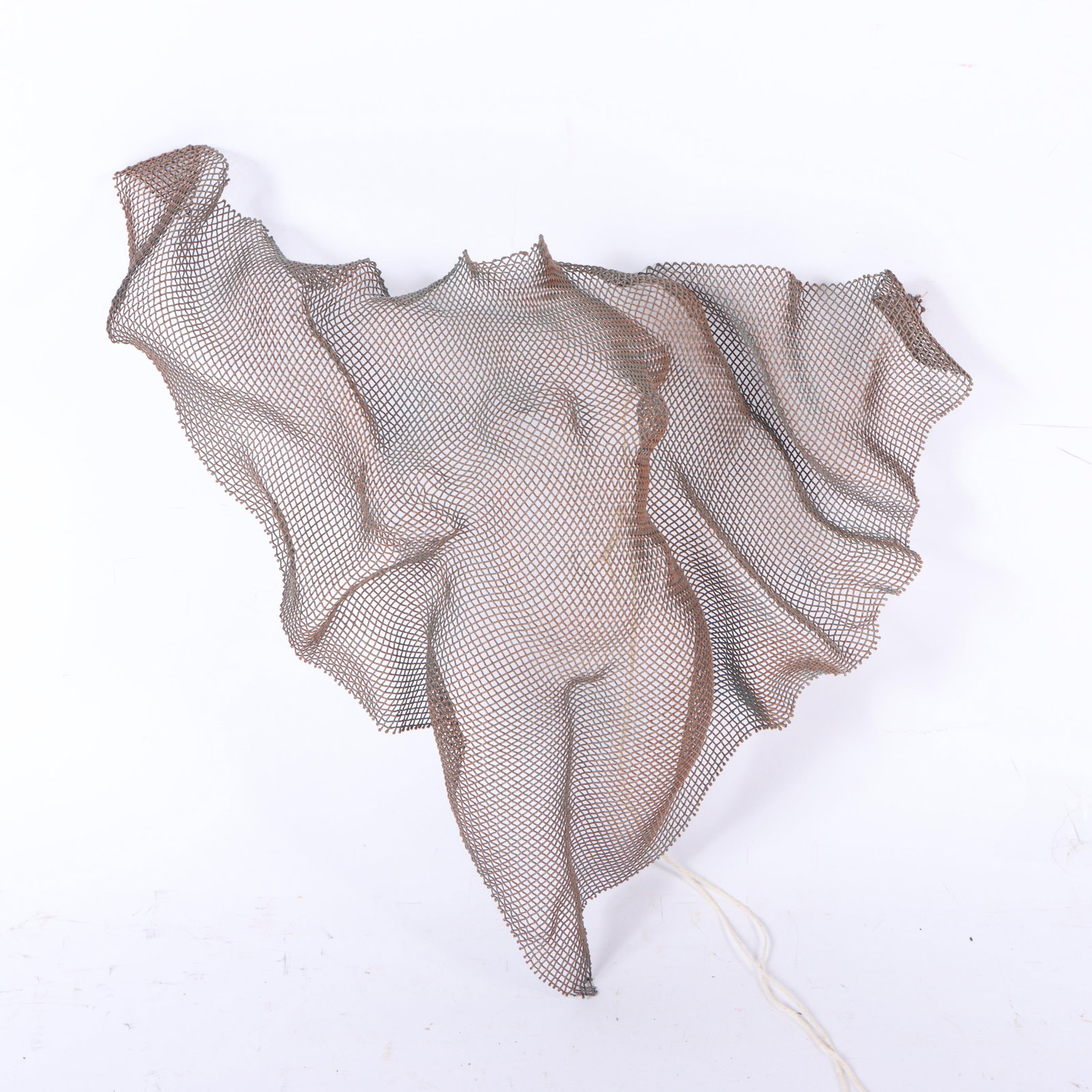 Mesh wire female nude torso figural relief sculpture wall hanging 18"H x 16"W x 4 1/2"D: Mesh wire female nude torso figural relief sculpture wall hanging Rust apparent throughout. 18"H x 16"W x 4 1/2"D