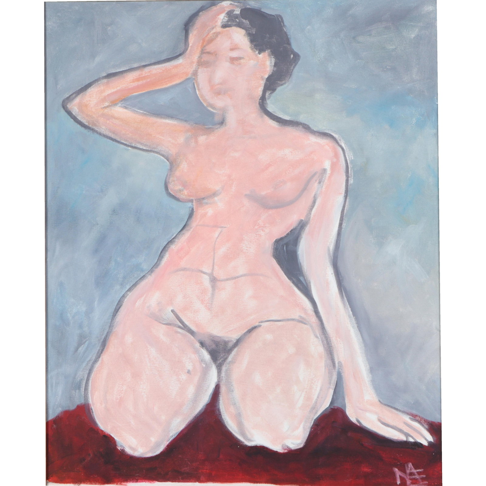 Mae Alice Engron, Indiana (1933-2007), seated female nude, oil on canvas, 33"H x 27"W(stretcher), 35: Mae Alice Engron Indiana (1933-2007) seated female nude oil on canvas Signed with initials lower right. Biography from the Archives of askART: Mae Alice Engron was born, raised and died in Indianapoli