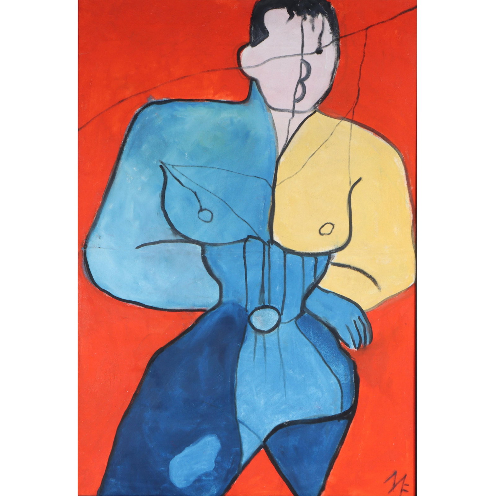 Mae Alice Engron, Indiana 1933-2007, abstract figural, oil on canvas, 39"H x 27"W(stretcher), 41"H x (1 of 11)