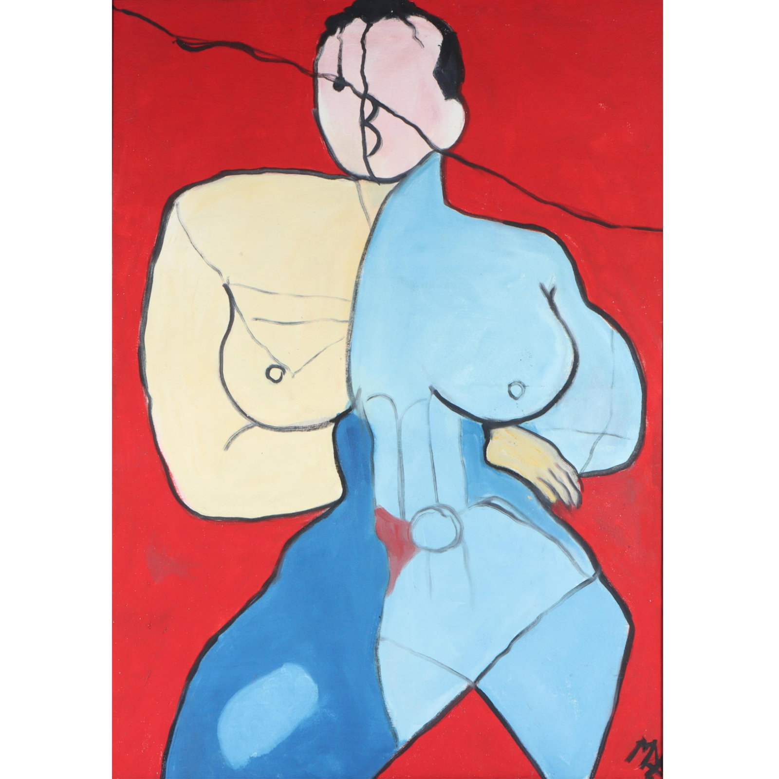 Mae Alice Engron, Indiana 1933-2007, abstract figural, oil on canvas, 38"H x 26 3/4"W(stretcher), 39 (1 of 11)