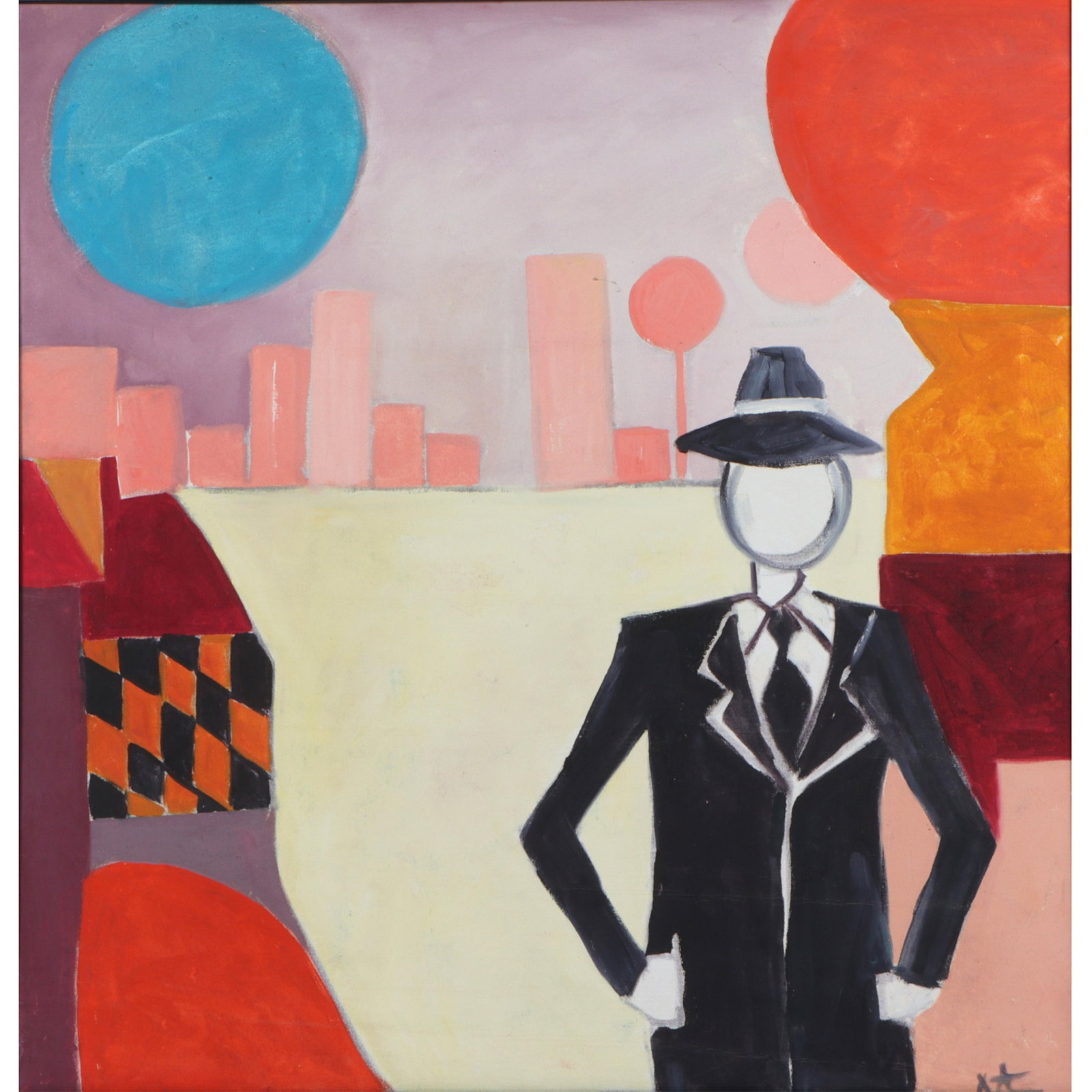 Mae Alice Engron, Indiana (1933-2007), abstract landscape with figure, oil on canvas, 35"H x: Mae Alice Engron Indiana (1933-2007) abstract landscape with figure oil on canvas Signed with initials lower right. Biography from the Archives of askART: Mae Alice Engron was born, raised and died in