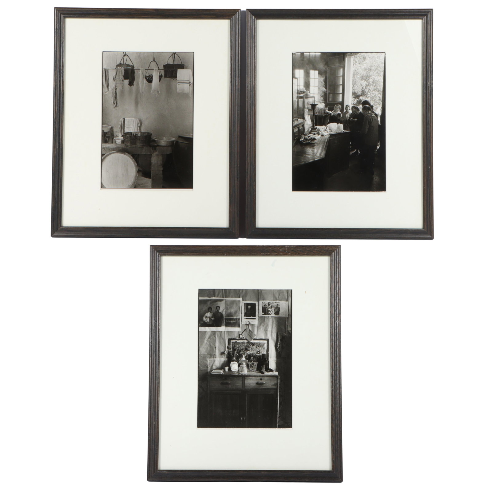 Unknown , (20th Century), Taiwan interior scenes, 1980, three photographs, 13"H x 8 3/4"W(sight), 21: Unknown (20th Century) Taiwan interior scenes, 1980 three photographs All signed, titled, numbered and dated verso. Peasant Bureau 4/20, Chiu Family Bath 2/20, Temple Worship 4/20. 13"H x 8 3/4"W(sigh