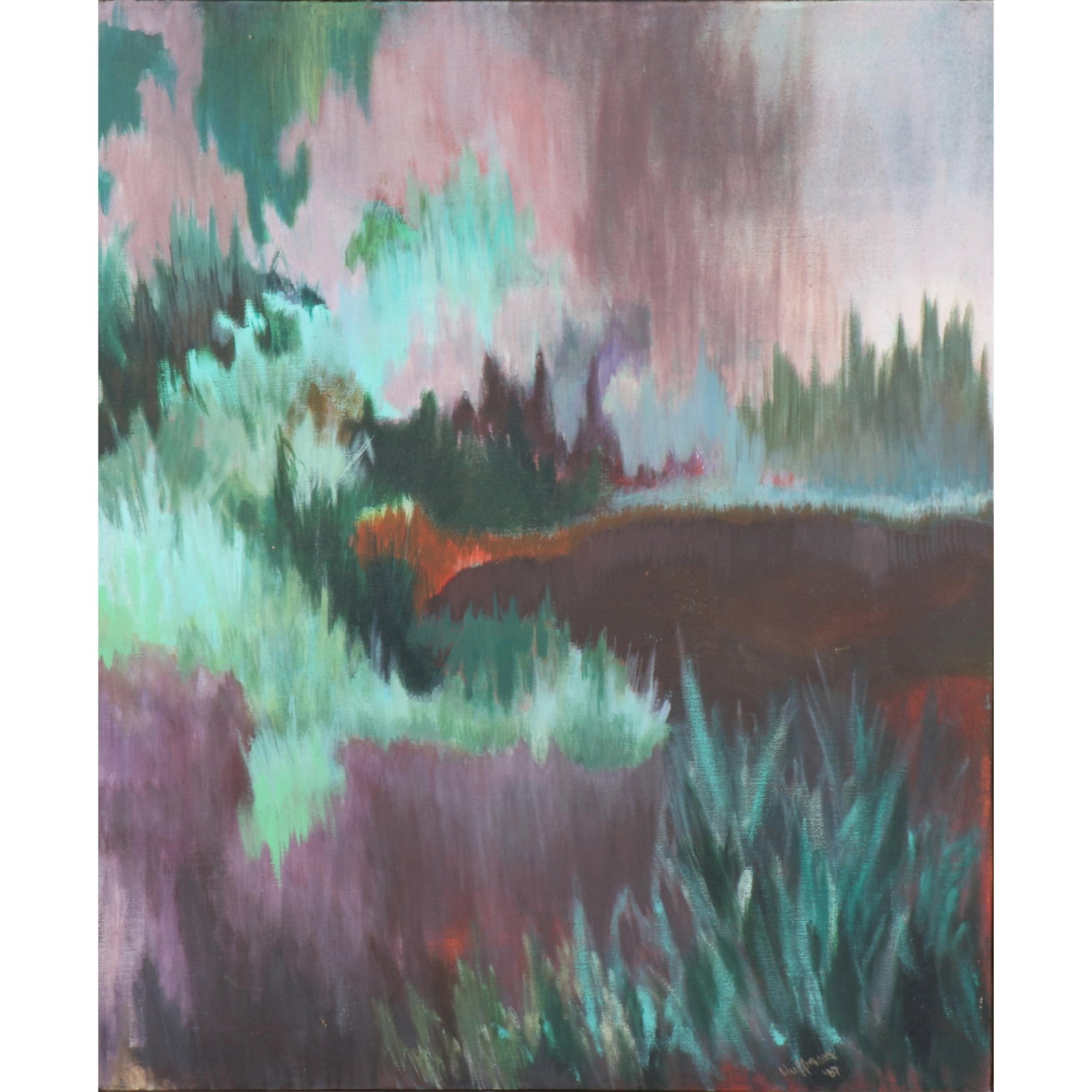 Abstract expressionist landscape painting, oil on canvas, 1967 24"Hx 19 3/4"W (Stretcher), 24 3/4"H (1 of 8)
