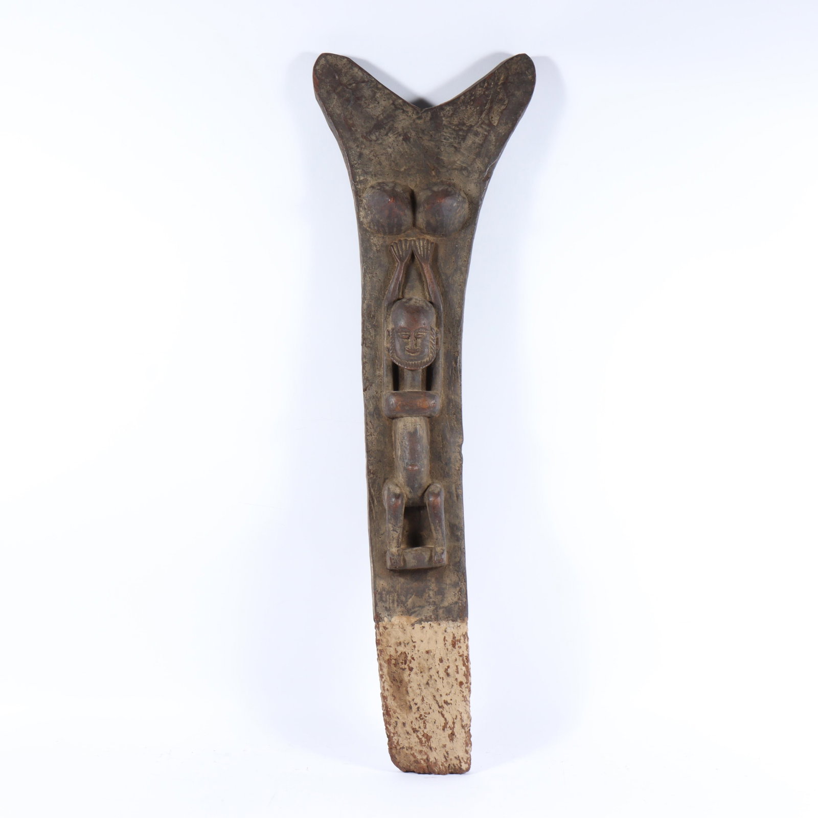 African carved wood Dogon Toguna tribal post with figural carving in high relief. 46 1/2"H x 14 (1 of 5)