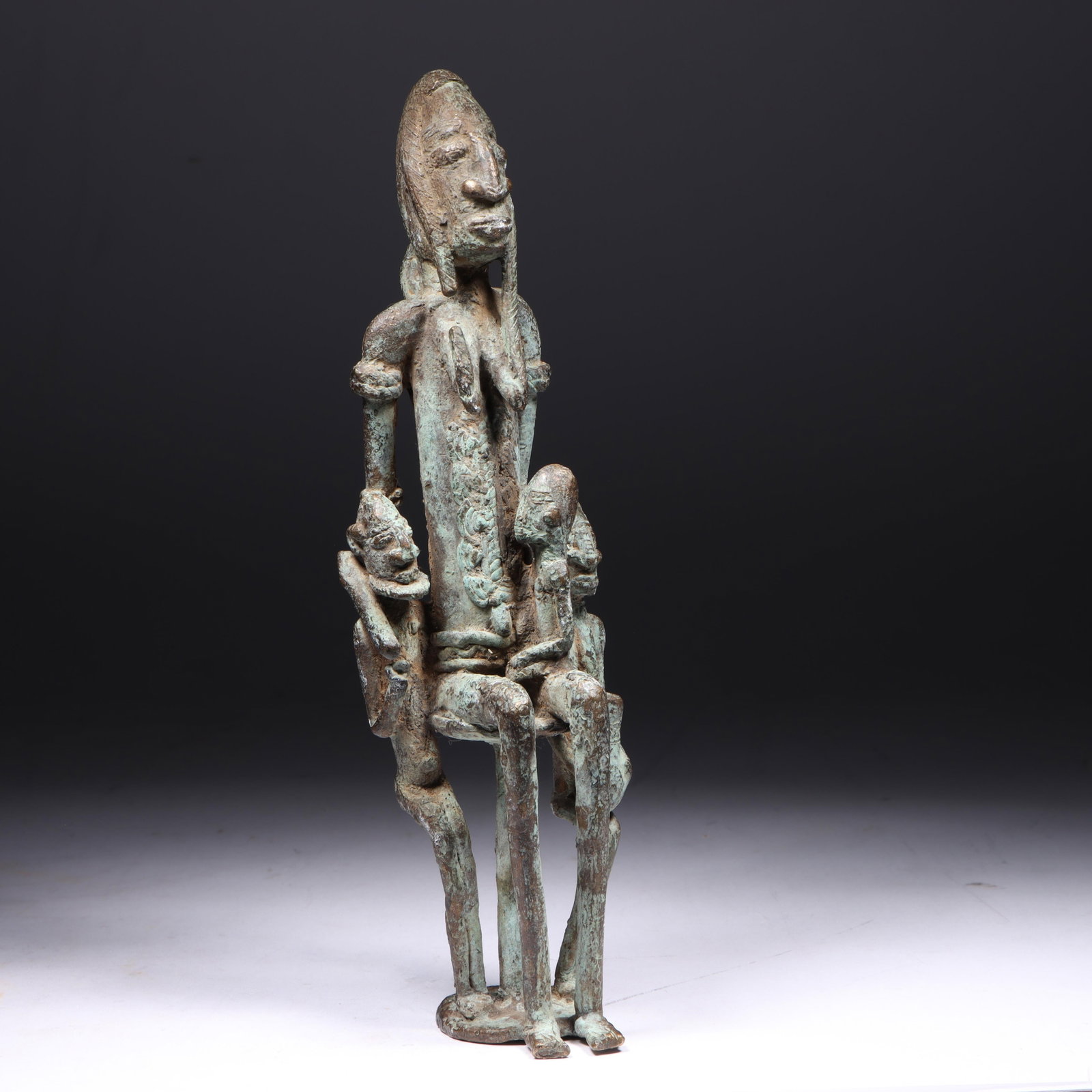 African Dogon bronze maternity figure group, mother and children, Mali 10"H x 3"W (1 of 9)