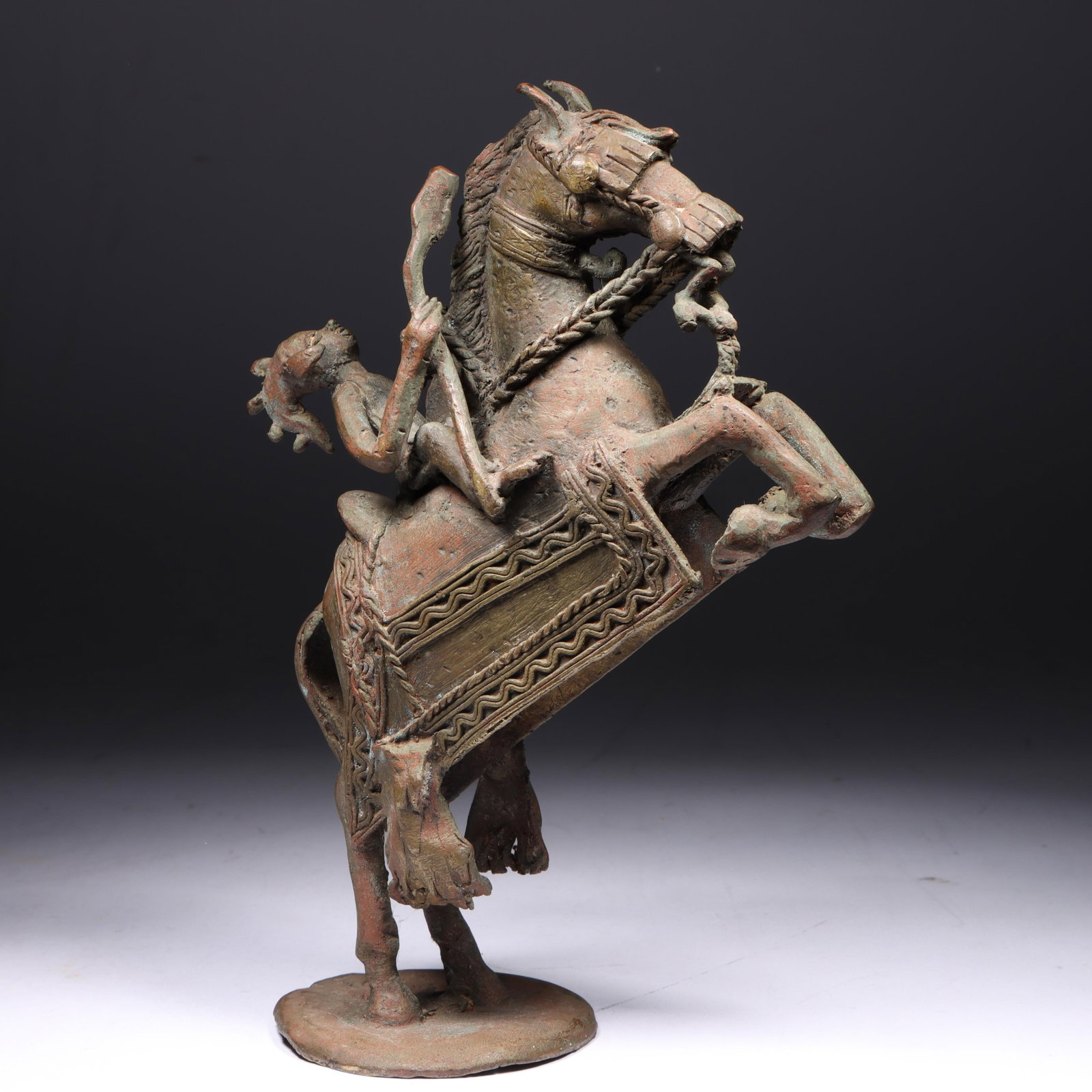 African Dogon bronze horse and rider sculpture, Mali, West Africa. 9 1/2"H x 6 1/2"W (1 of 12)