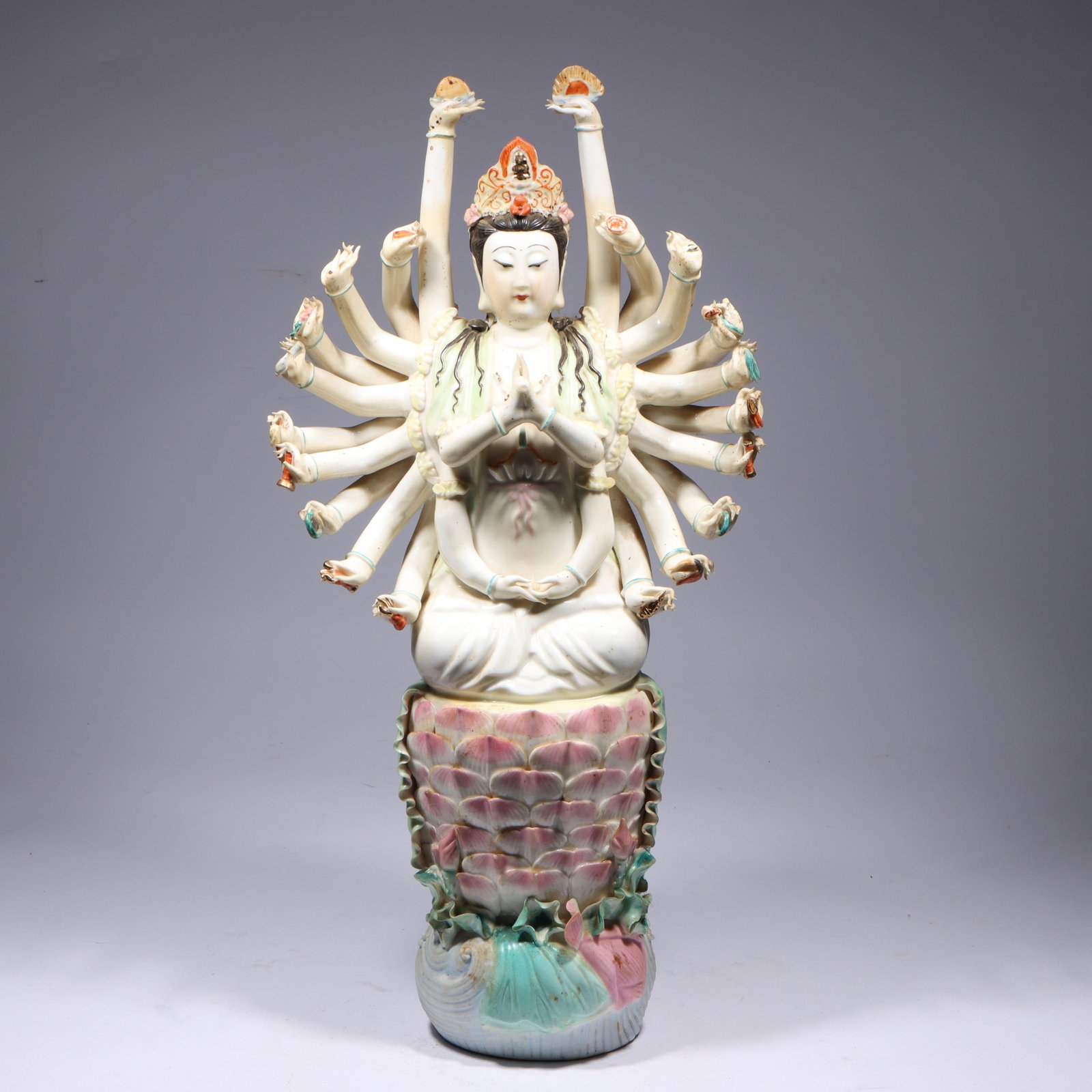 Thousand Hand Guanyin, the Chinese Bodhisattva of Compassion, 21inch glazed sculpted porcelain (1 of 18)
