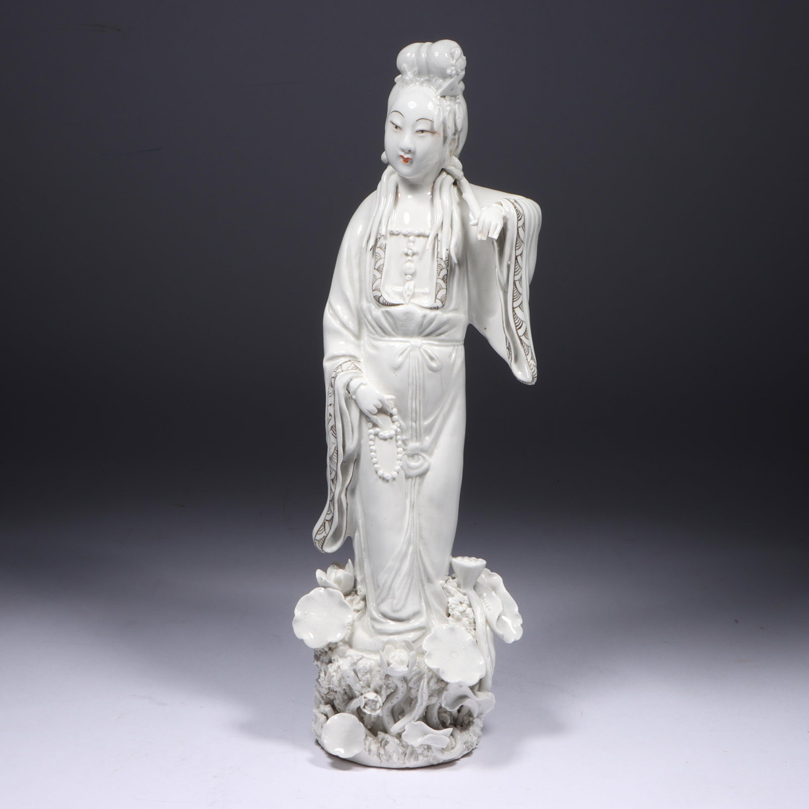 Chinese Blanc-de-Chine porcelain Guanyin figure. 13 1/4"H x 4 3/4"W (1 of 13)