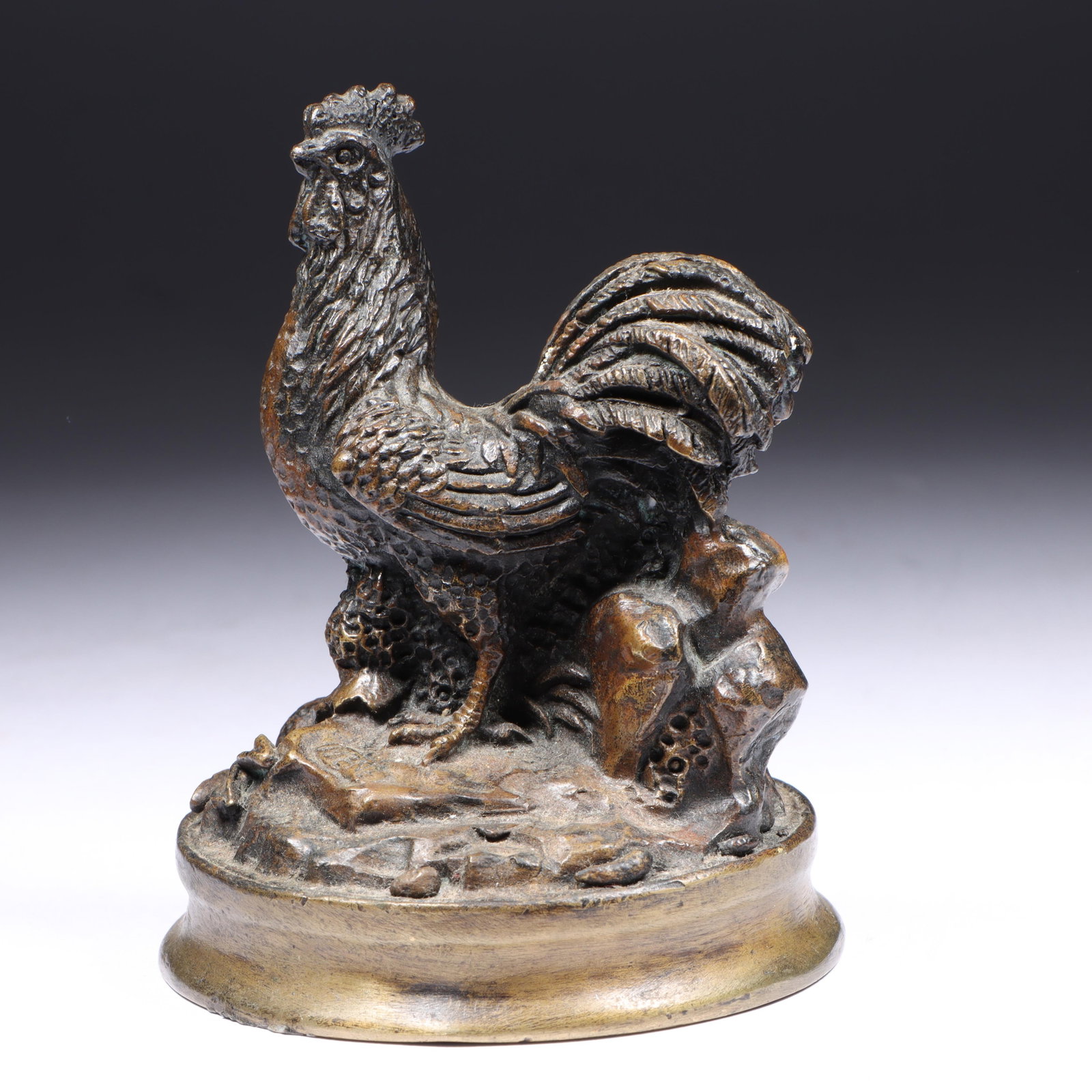 Pierre Jules Mene French Animalier Bronze Rooster cabinet sculpture. 4?H x 3?Diam.: Pierre Jules Mene French Animalier Bronze Rooster cabinet sculpture. 4?H x 3?Diam.